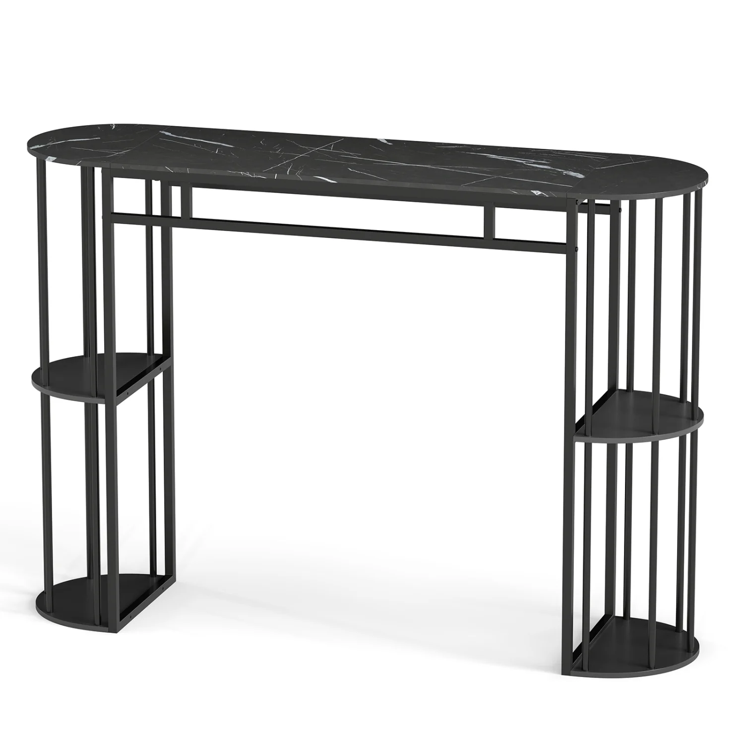 60 Inch Long Bar Table Narrow with Faux Marble Tabletop and Storage Shelves, Black - Image 5
