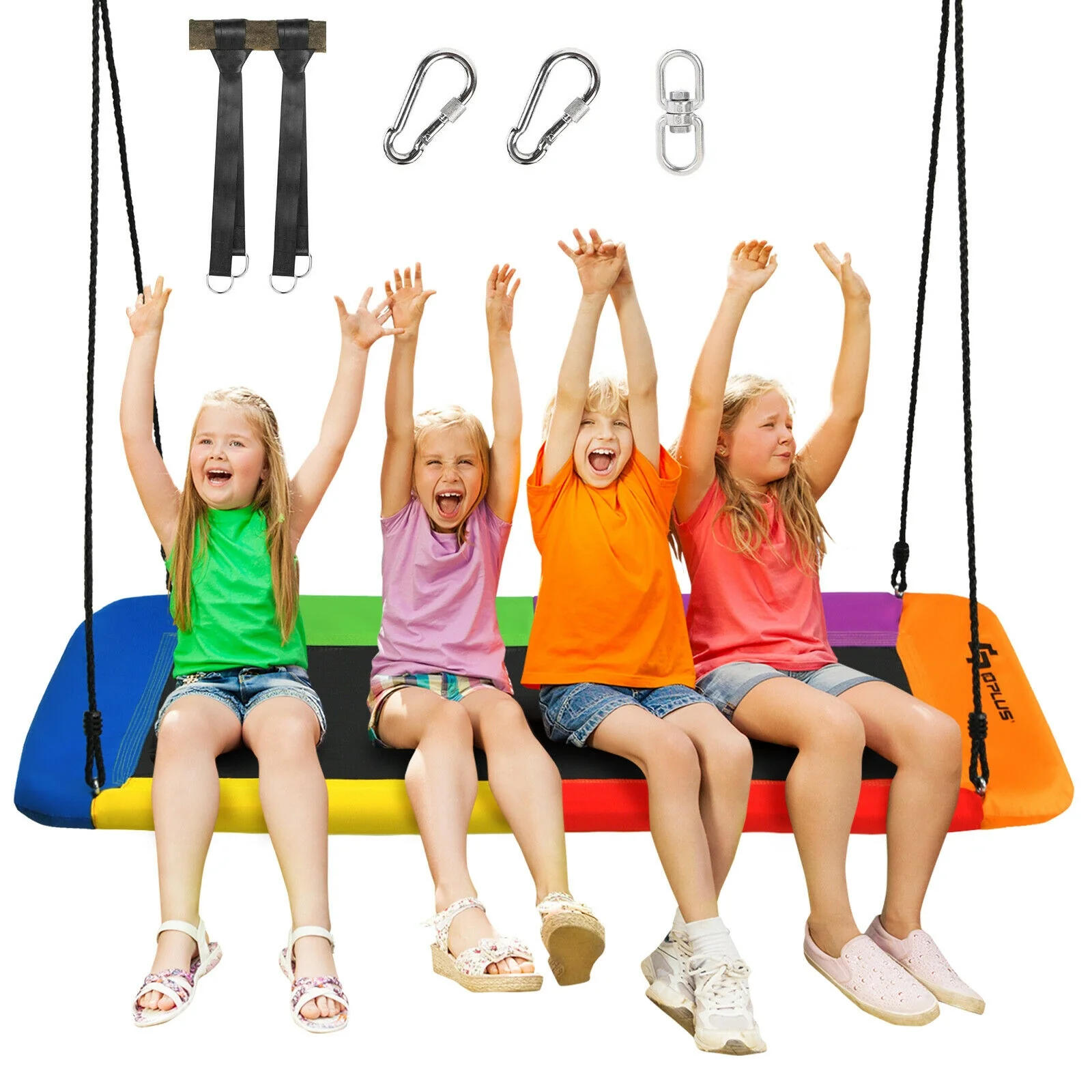 60 Inch Platform Tree Swing, 2 Hanging Straps, Multicolor - Image 6