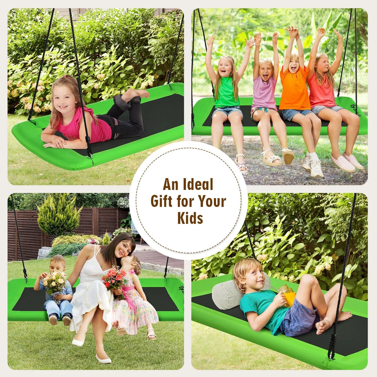 60 Inch Platform Tree Swing, Outdoor, Green - Image 6