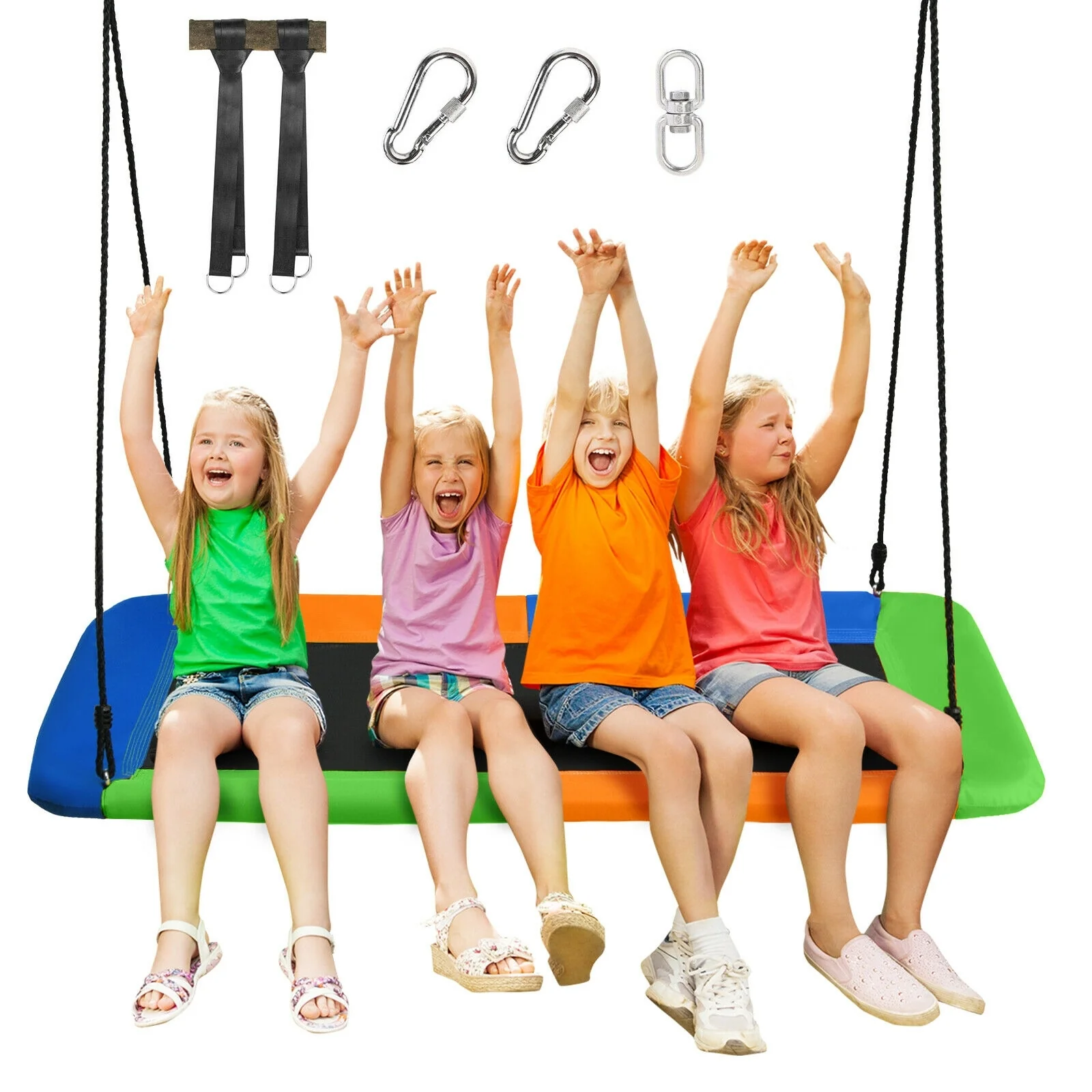 60 Inch Platform Tree Swing, Outdoor With 2 Hanging Straps, Orange - Image 10