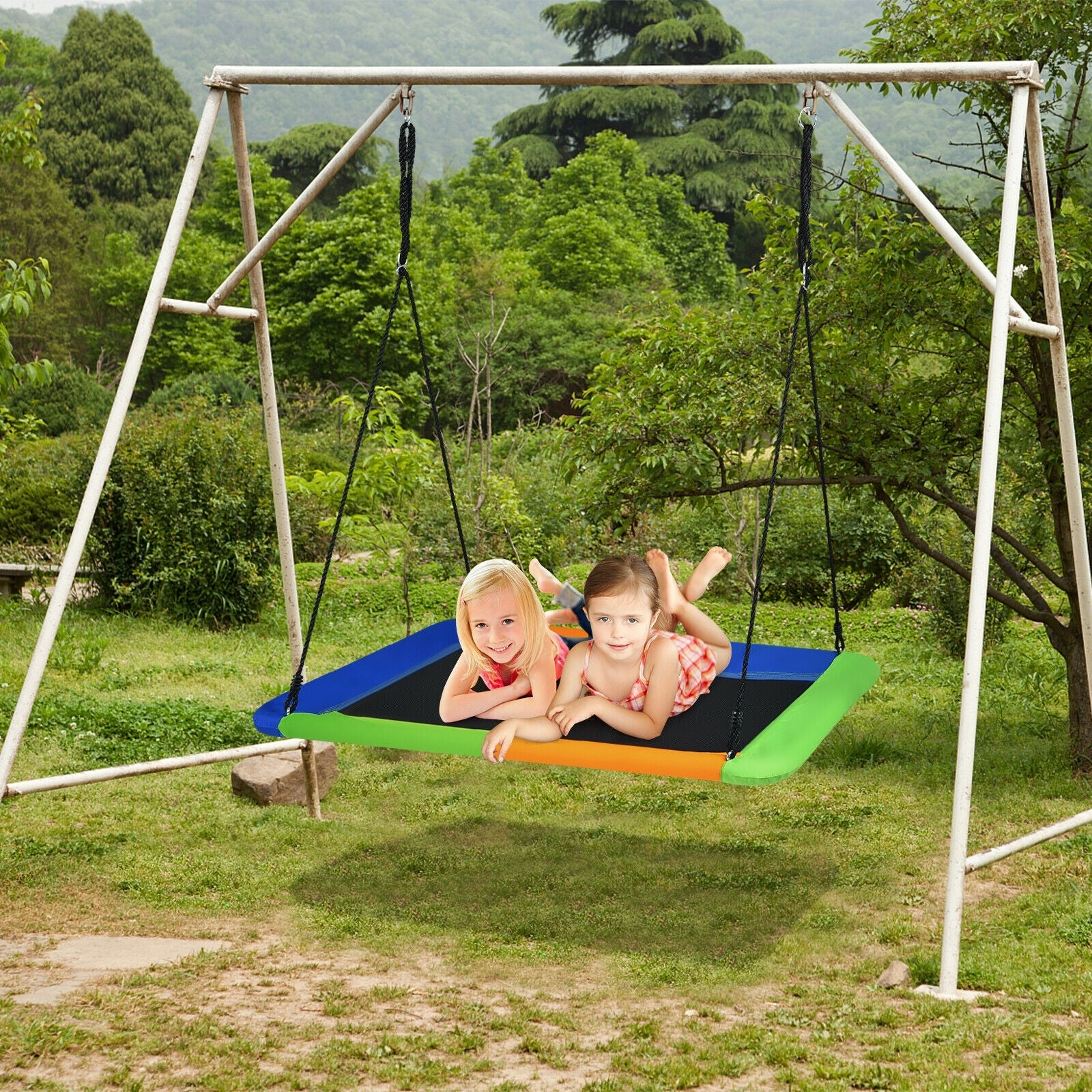60 Inch Platform Tree Swing, Outdoor With 2 Hanging Straps, Orange - Image 2