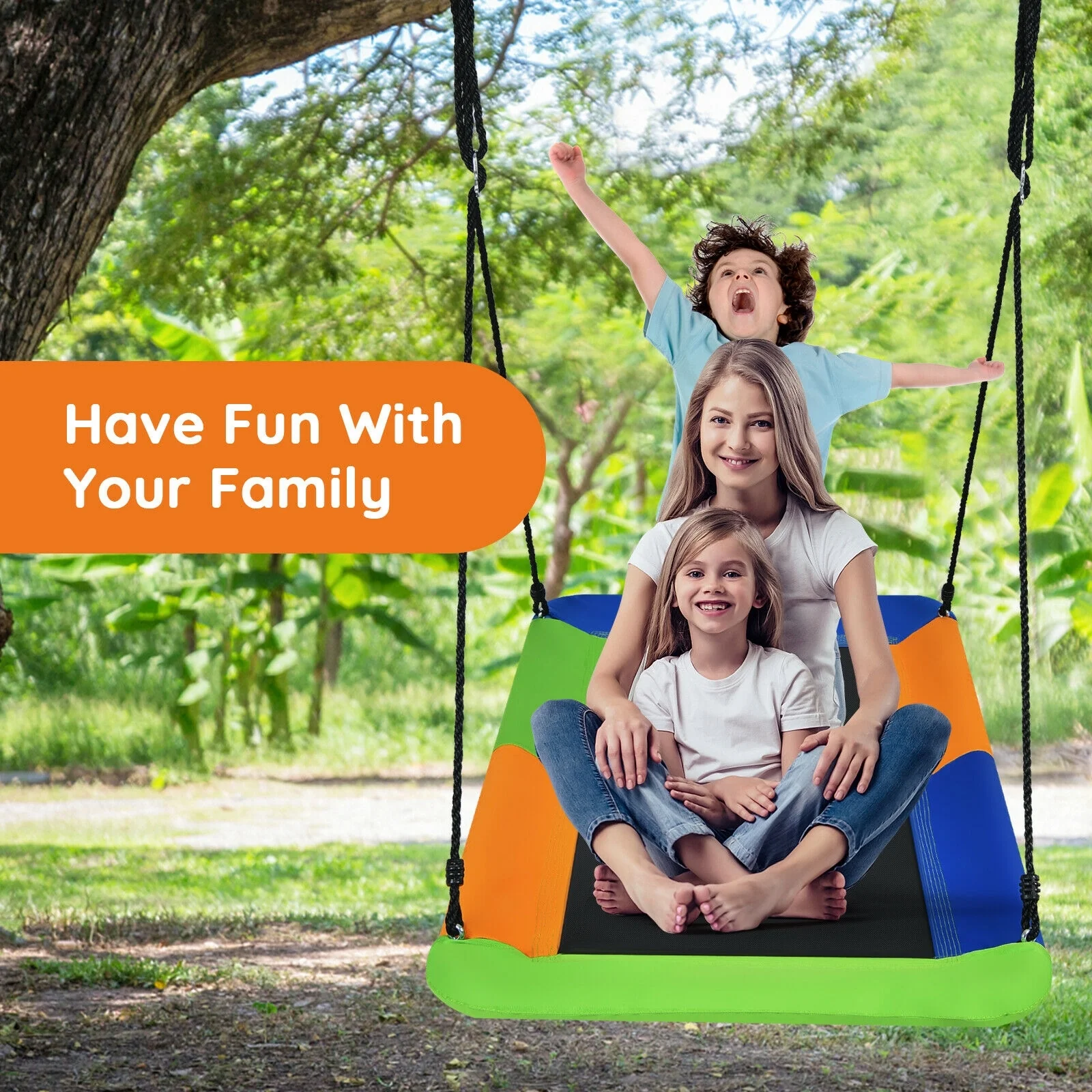 60 Inch Platform Tree Swing, Outdoor With 2 Hanging Straps, Orange - Image 7