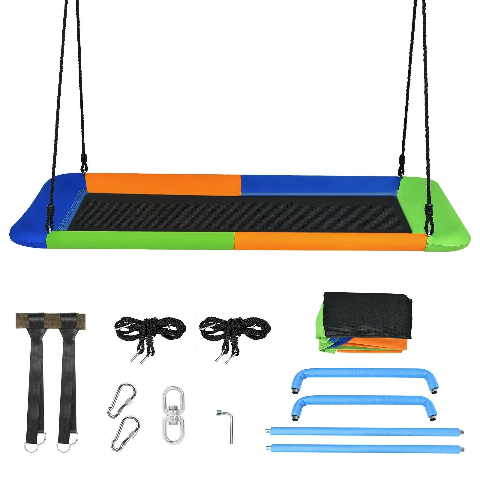 60 Inch Platform Tree Swing, Outdoor With 2 Hanging Straps, Orange - Image 9