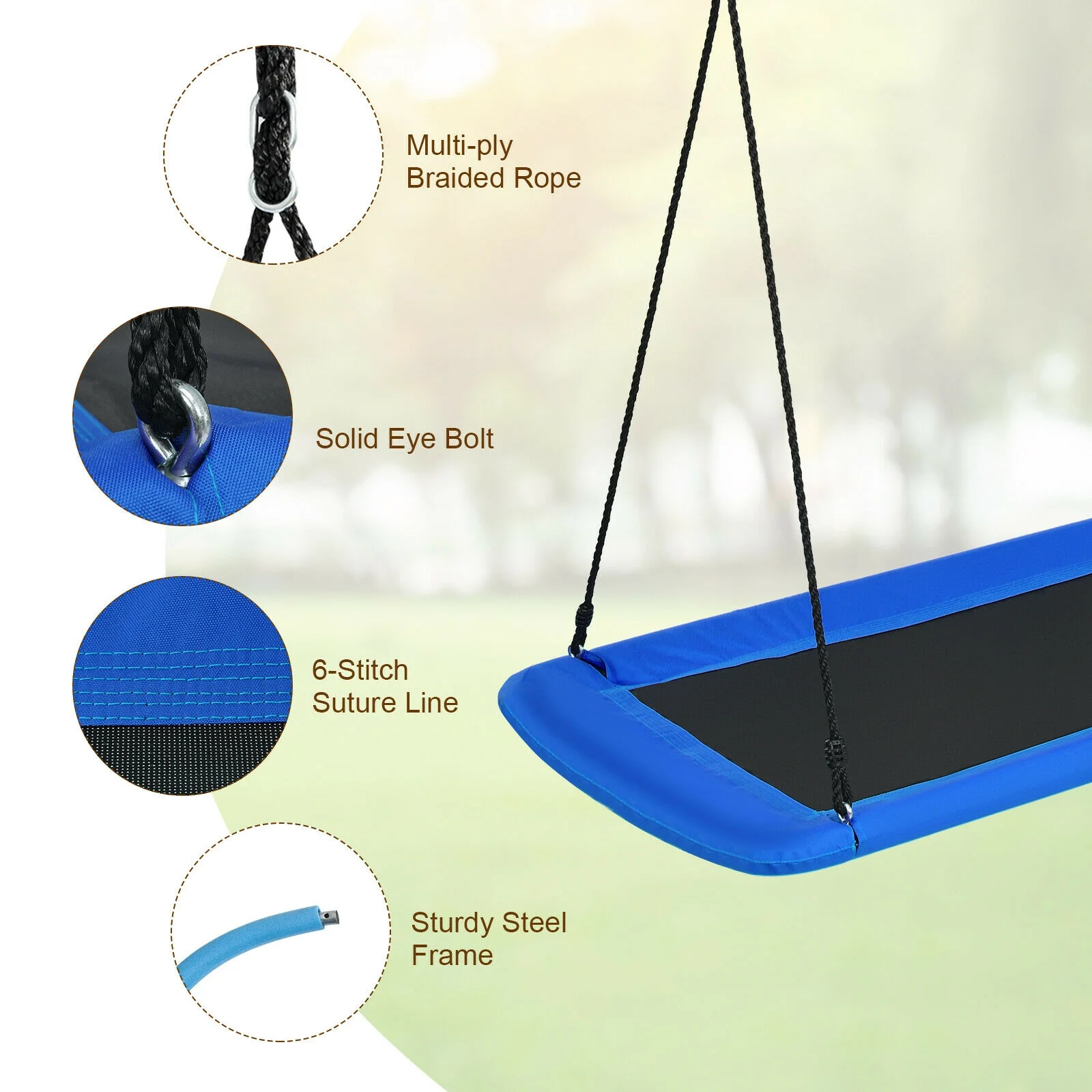 60 Inch Platform Tree Swing With 2 Hanging Straps, Blue - Image 10