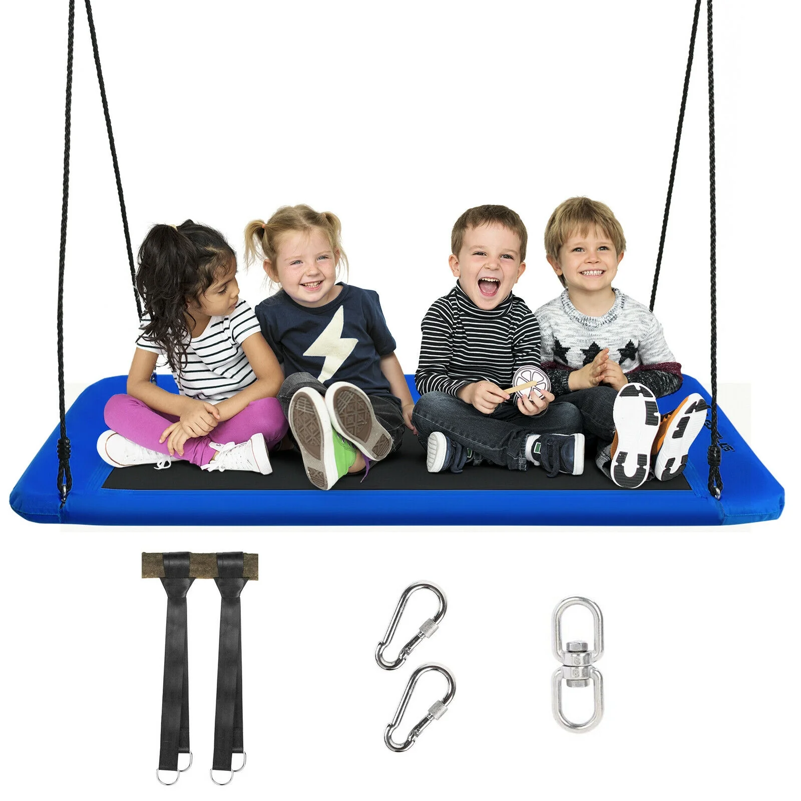 60 Inch Platform Tree Swing With 2 Hanging Straps, Blue - Image 7