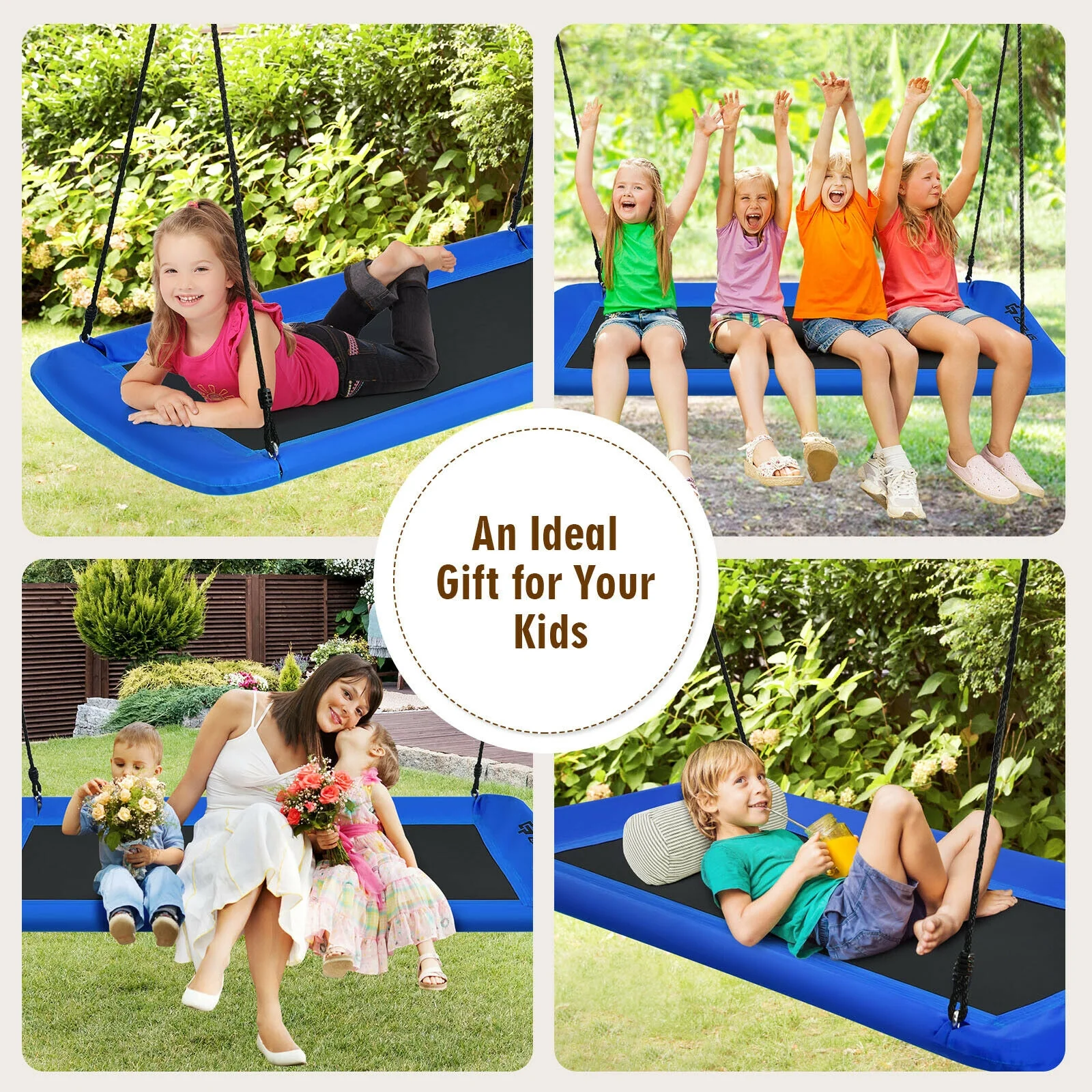 60 Inch Platform Tree Swing With 2 Hanging Straps, Blue - Image 8