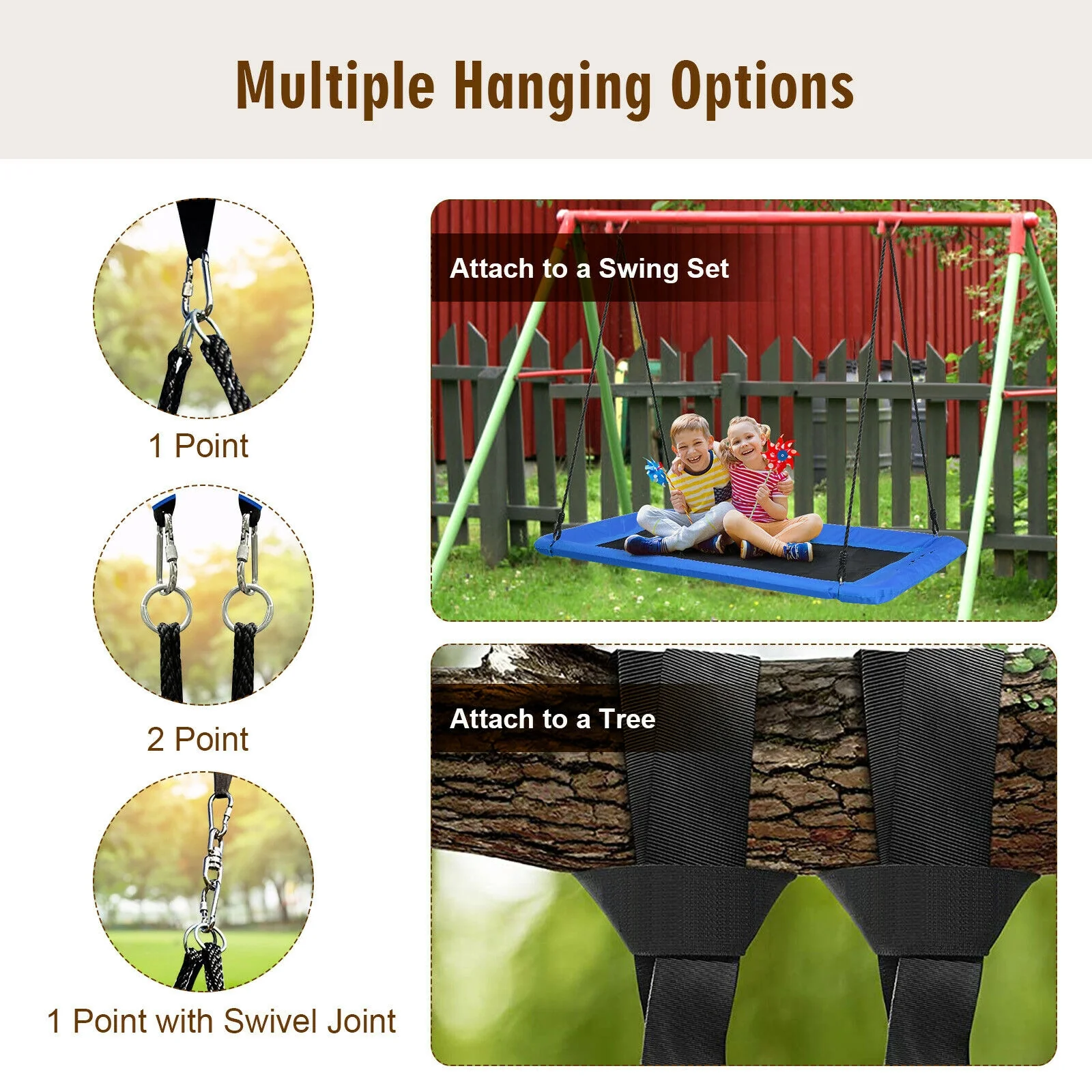 60 Inch Platform Tree Swing With 2 Hanging Straps, Blue - Image 9