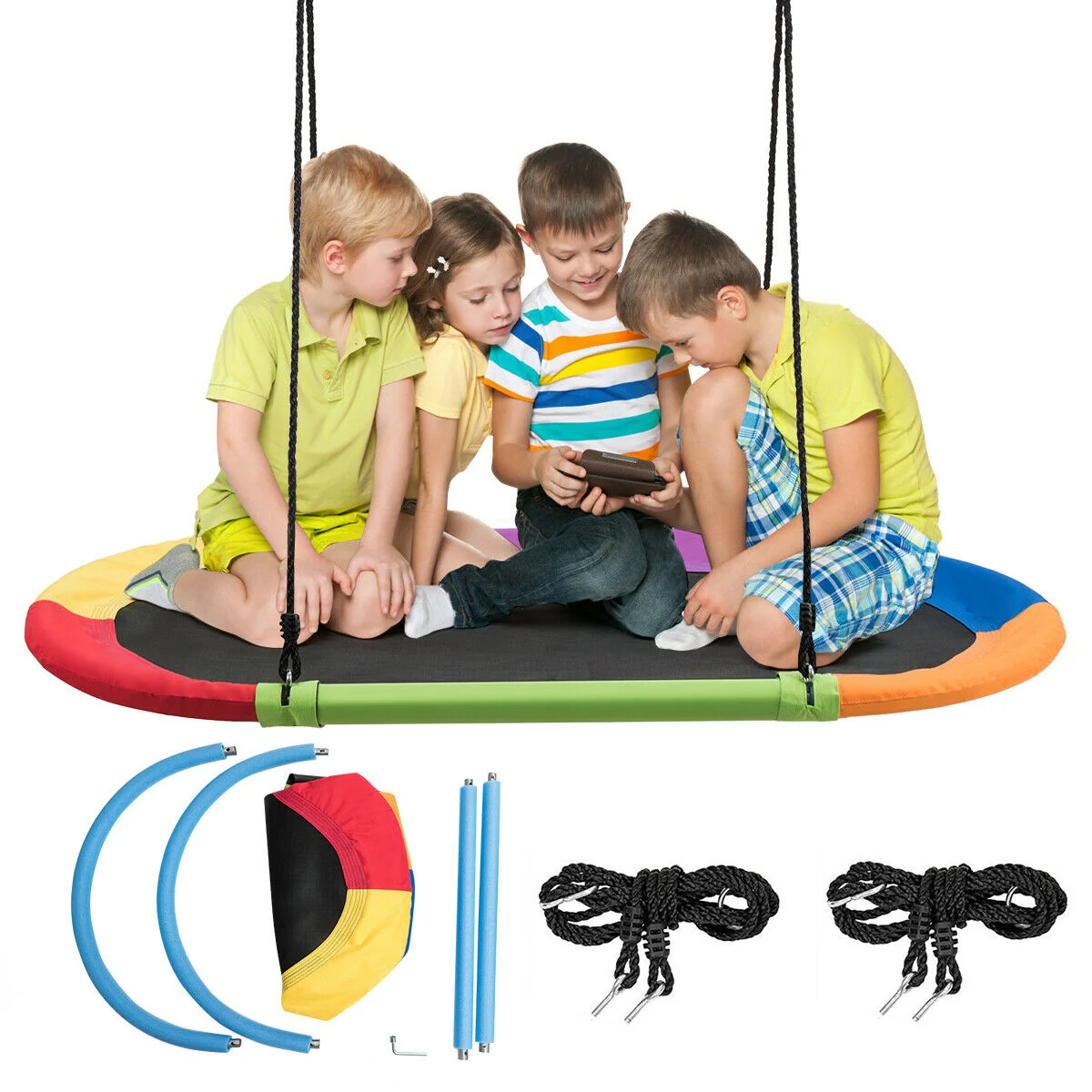 60 Inch Saucer Surf Adjustable Swing Set, Multicolor - Image 10