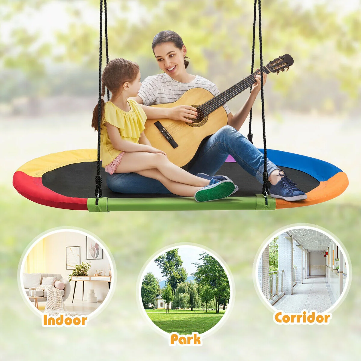 60 Inch Saucer Surf Adjustable Swing Set, Multicolor - Image 3