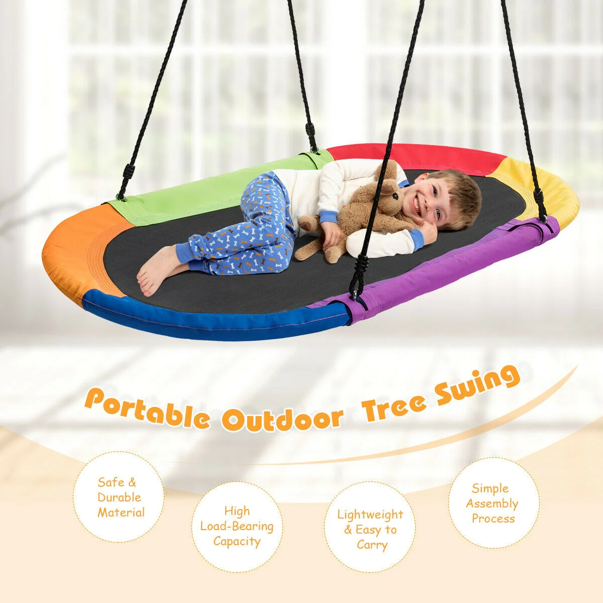 60 Inch Saucer Surf Adjustable Swing Set, Multicolor - Image 6