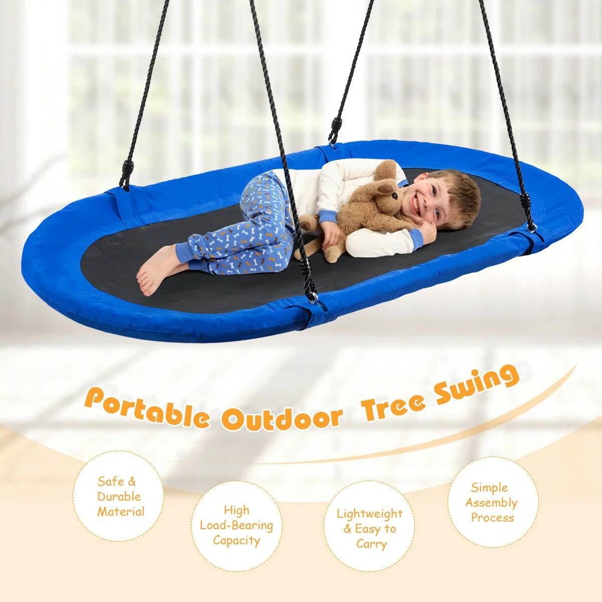 60 Inch Saucer Surf Outdoor Adjustable Swing Set, Black, Blue - Image 6