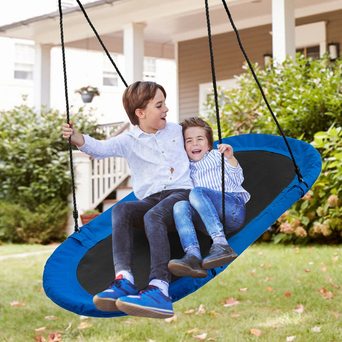 60 Inch Saucer Surf Outdoor Adjustable Swing Set, Black, Blue - Image 8