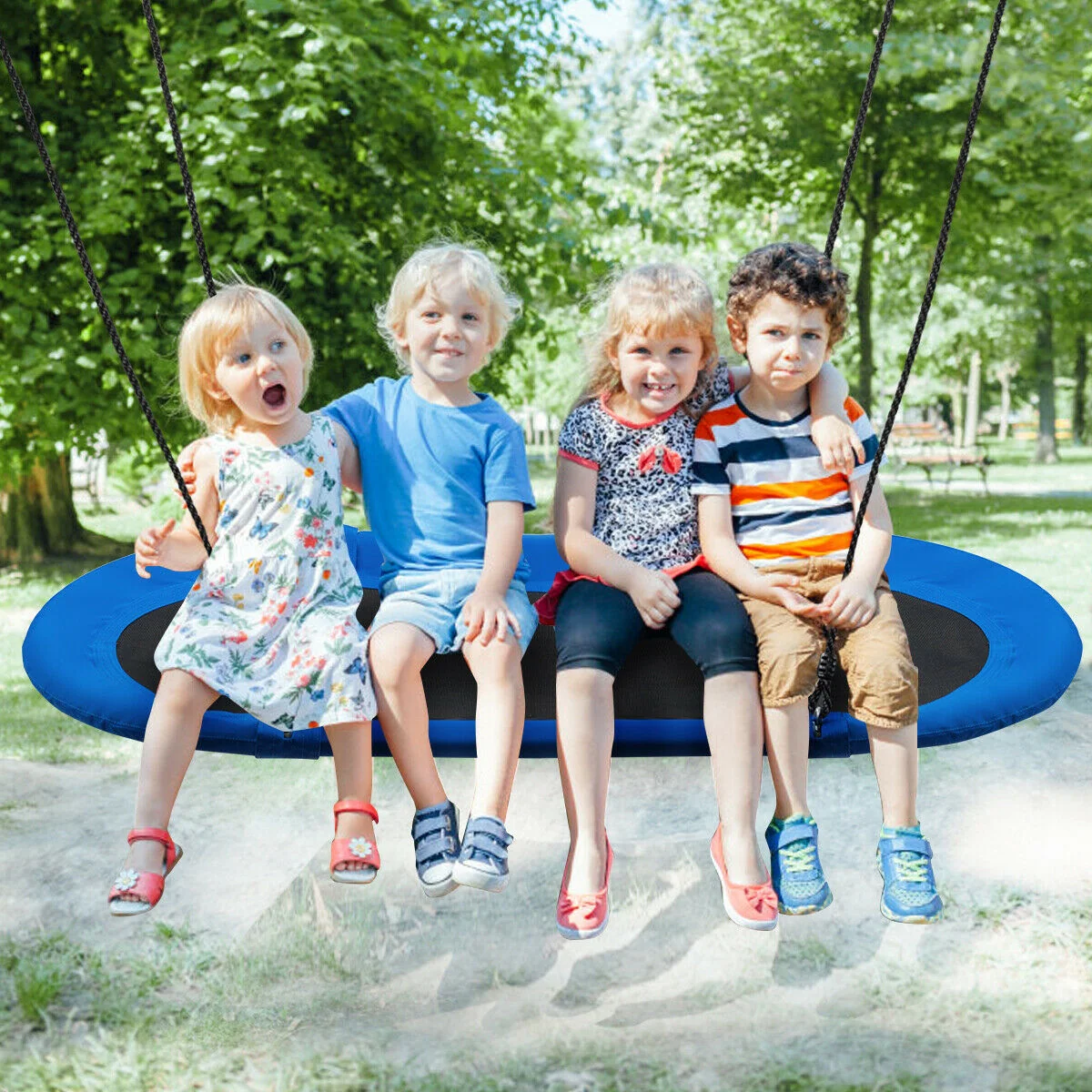 60 Inch Saucer Surf Outdoor Adjustable Swing Set, Black, Blue - Image 9