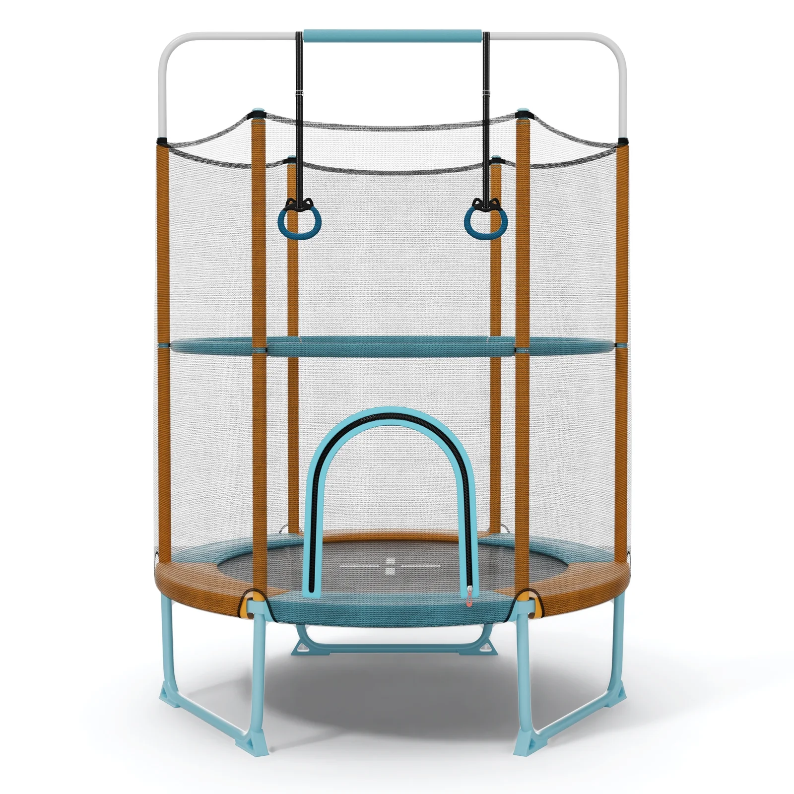 60 Inch Trampoline With Gymnastic Bar, Rings, Orange