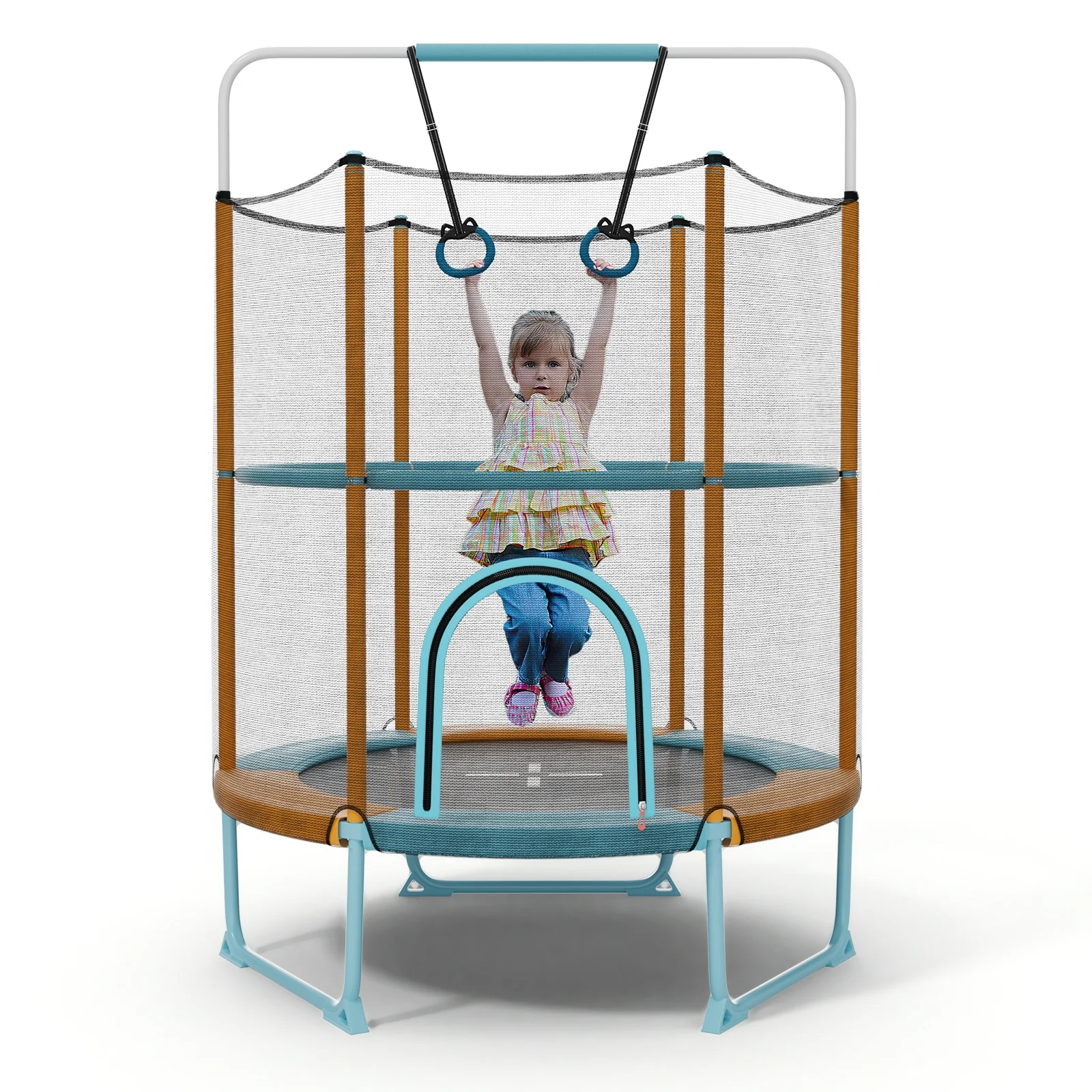 60 Inch Trampoline With Gymnastic Bar, Rings, Orange - Image 4