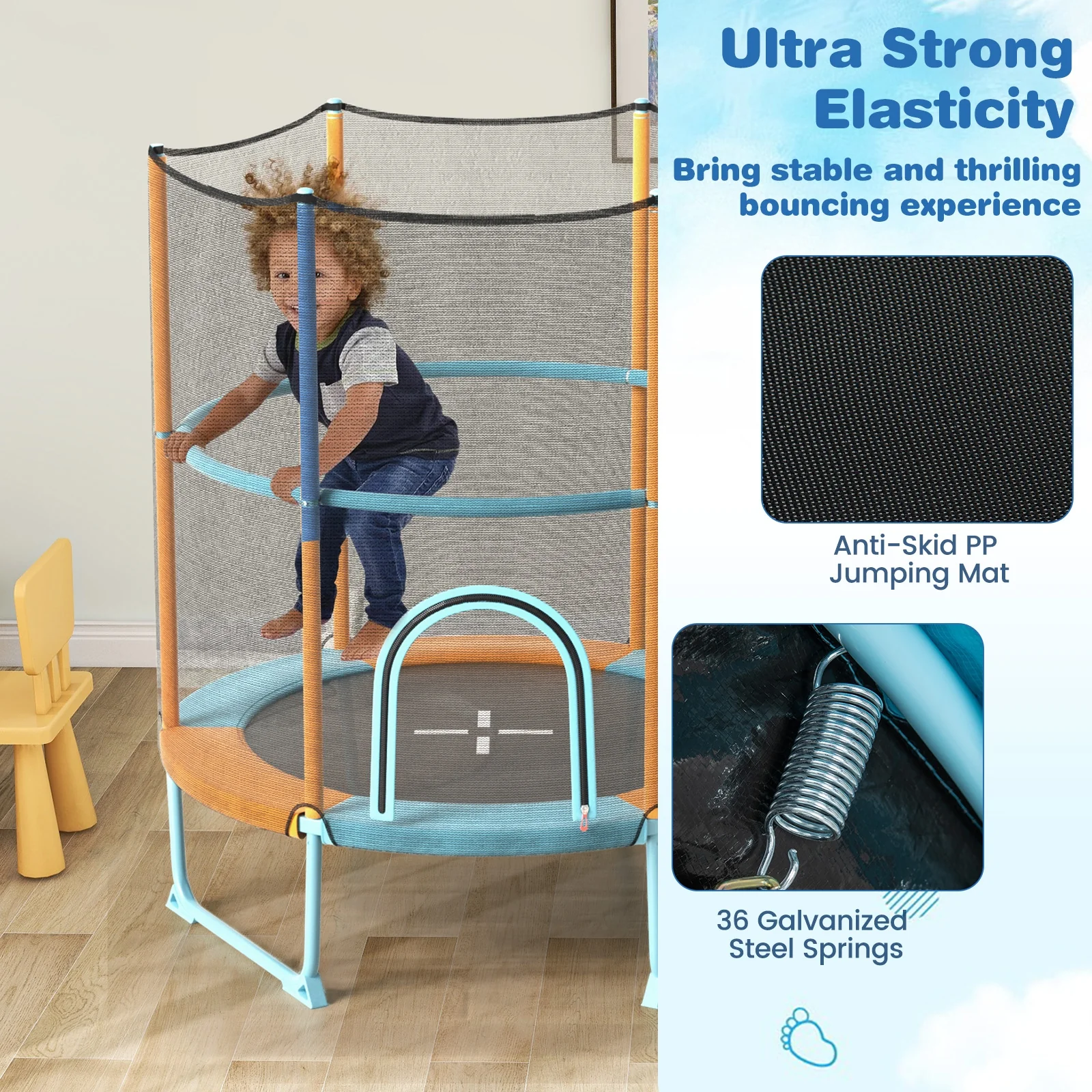 60 Inch Trampoline With Gymnastic Bar, Rings, Orange - Image 8