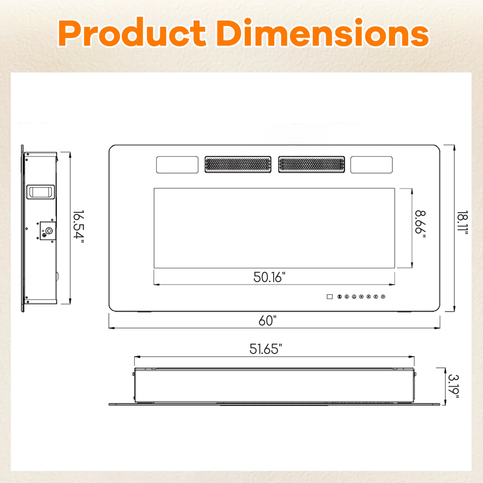 60 Inch Ultra-Thin Electric Fireplace, Decorative Crystals, Black - Image 3