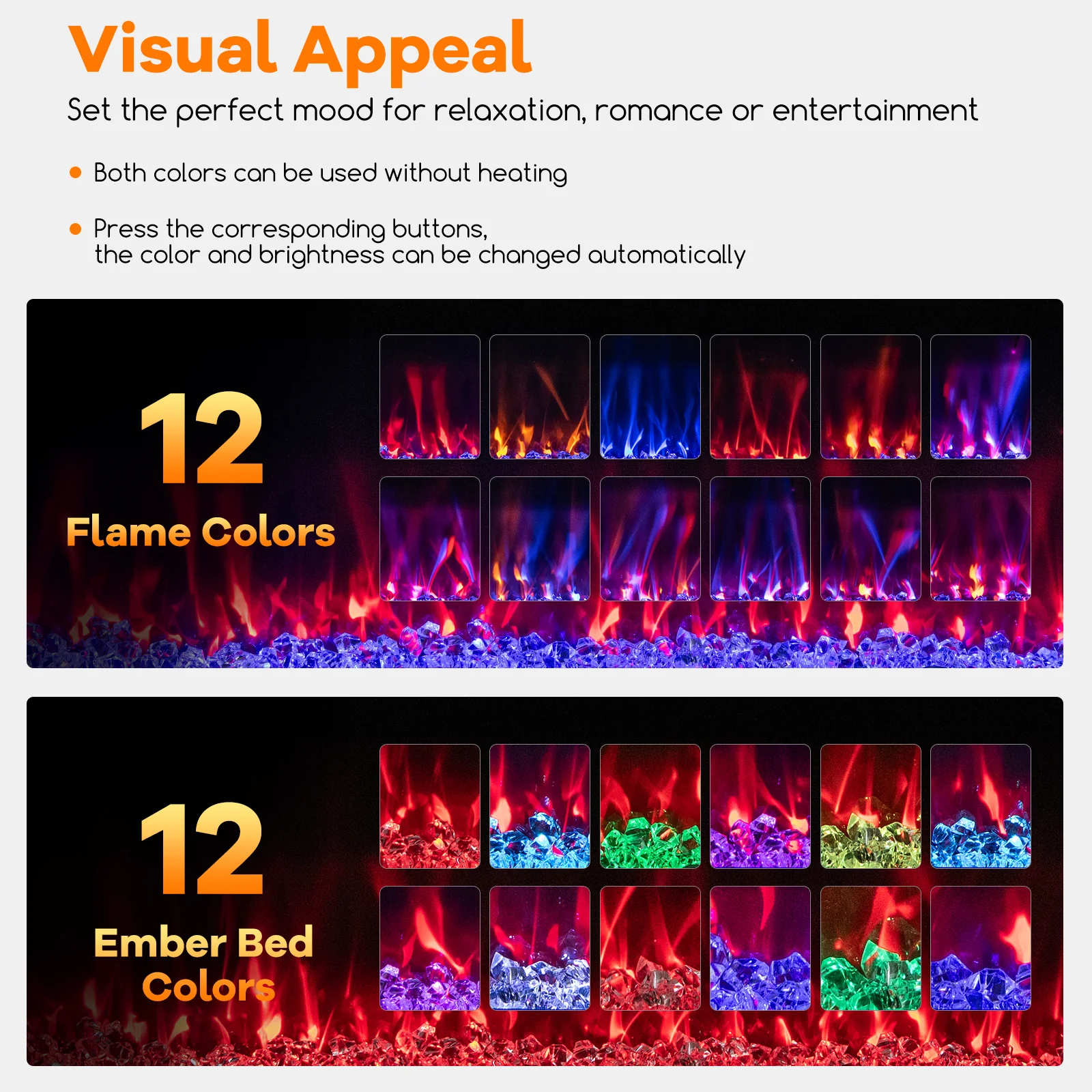 60 Inch Ultra-Thin Electric Fireplace, Decorative Crystals, Black - Image 4