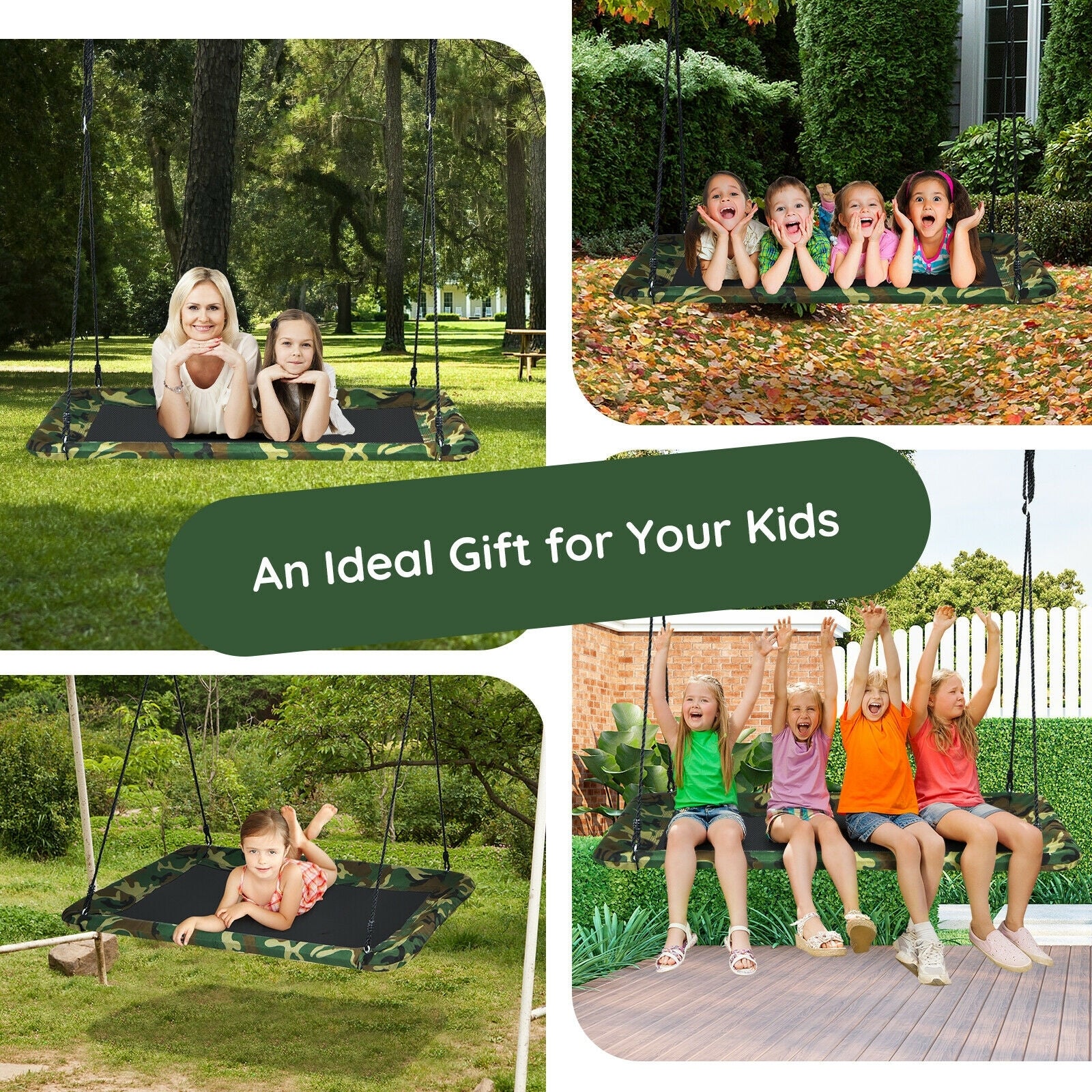 60 Inches Platform Tree Swing, 2 Hanging Straps, Camouflage - Image 10