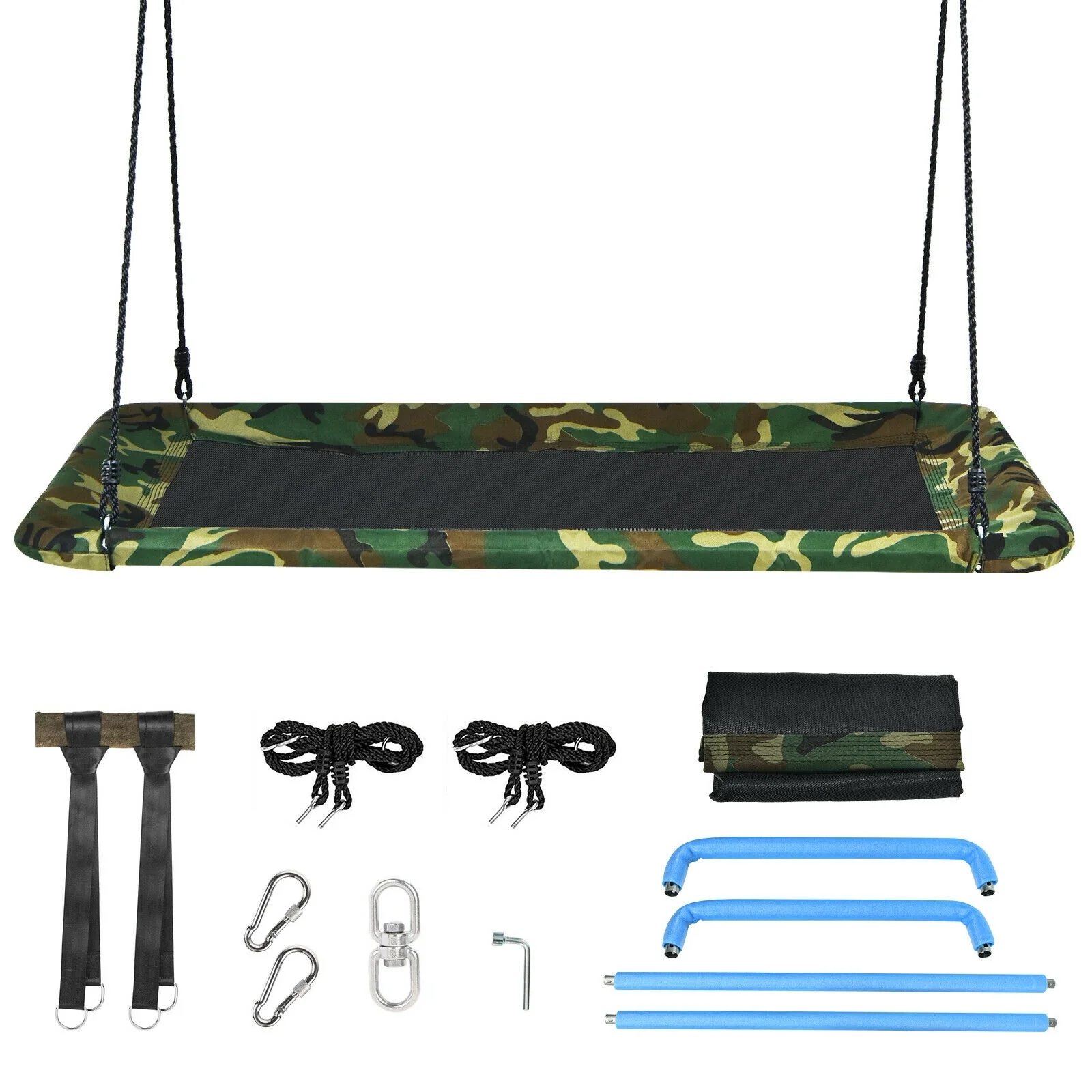 60 Inches Platform Tree Swing, 2 Hanging Straps, Camouflage - Image 7