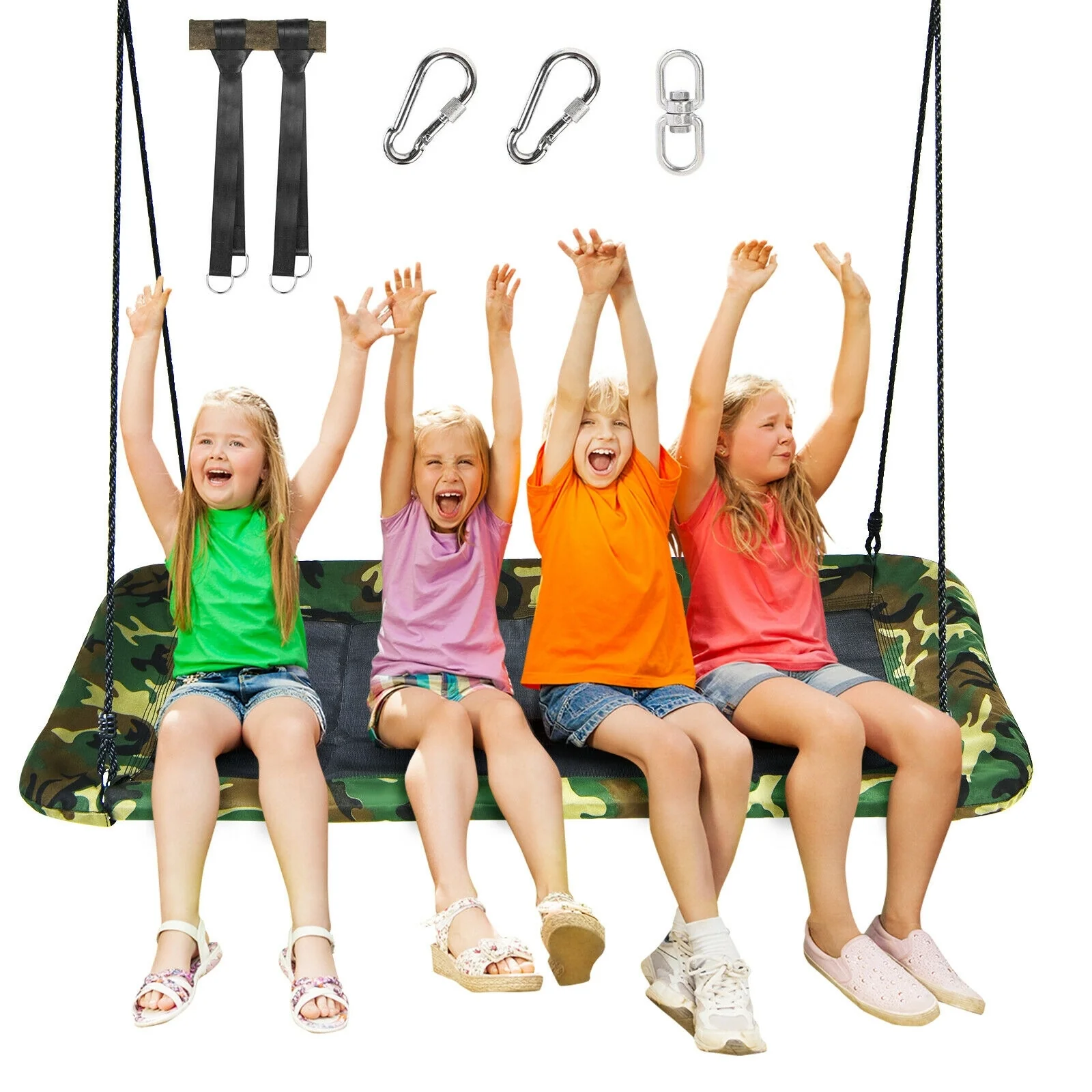 60 Inches Platform Tree Swing, 2 Hanging Straps, Camouflage - Image 8
