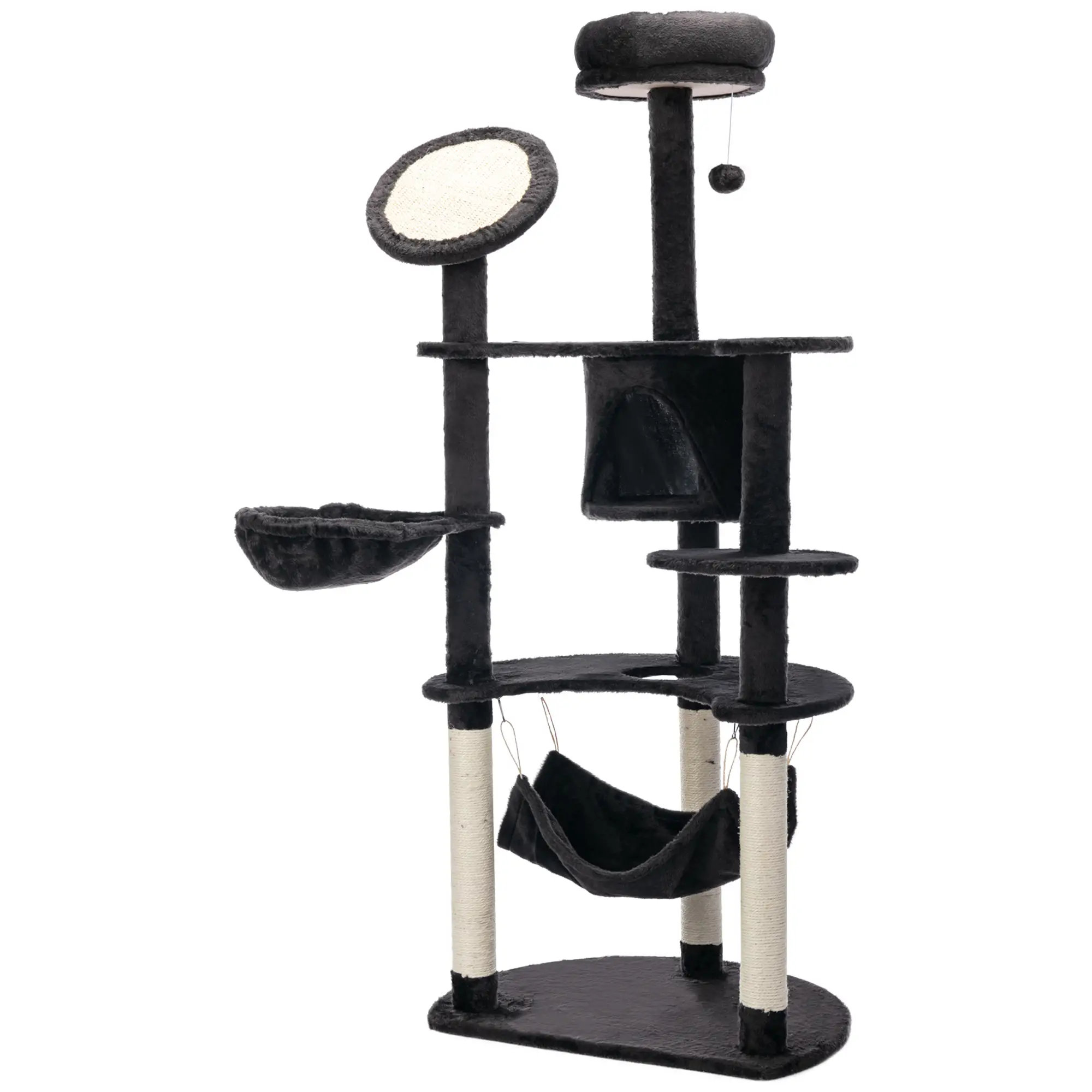 60" Multi-Level Plush Cat Tree, Scratching Posts, 2 Hammocks, Dark Grey