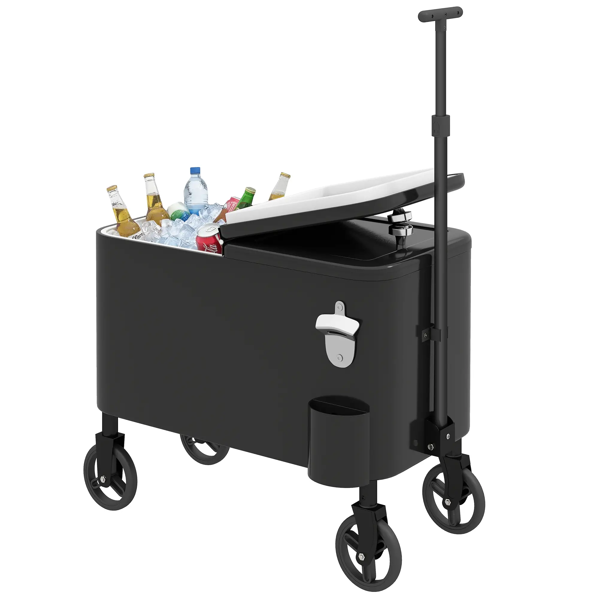 60-Qt Outdoor Patio Cooler Cart, Rolling Ice Chest, Black