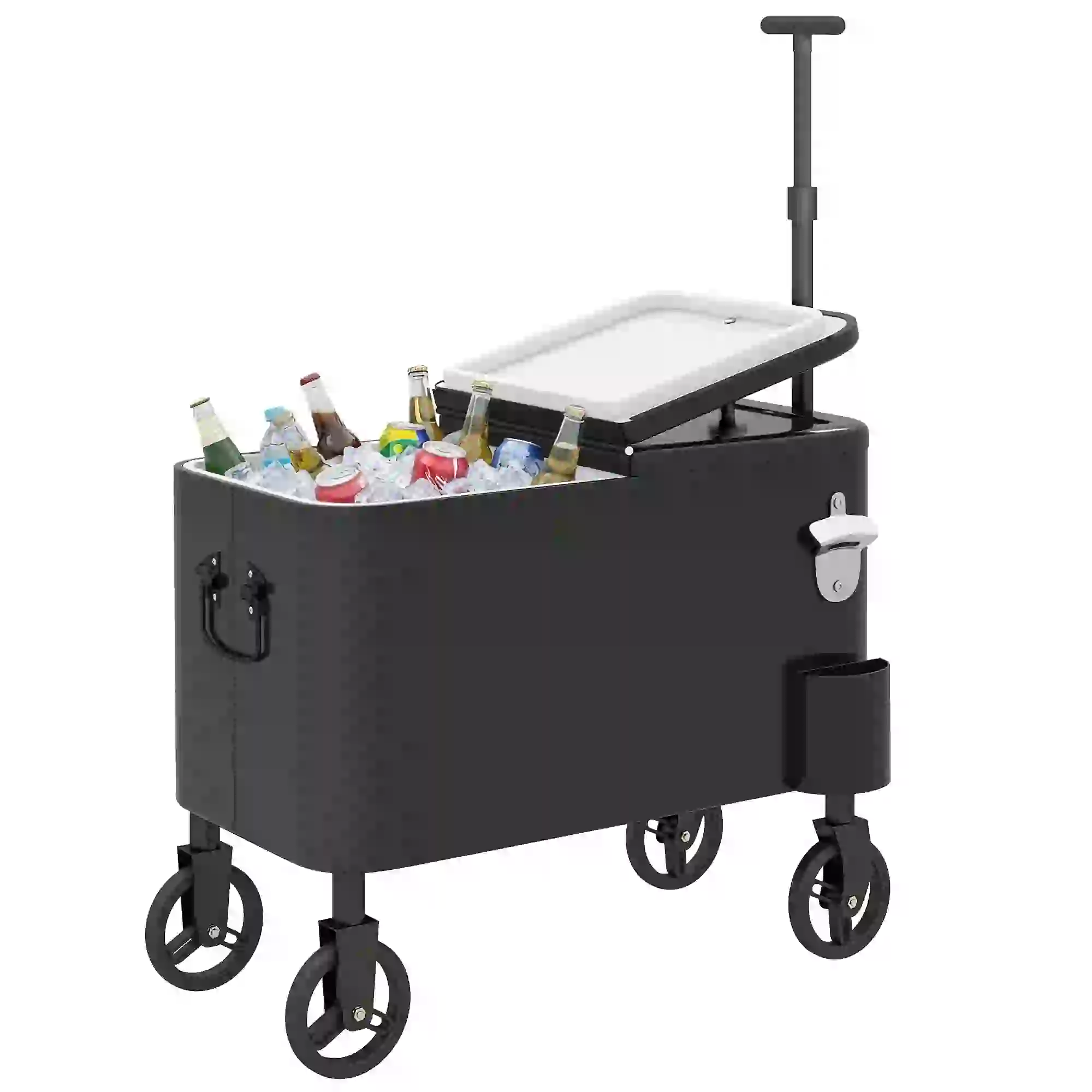 60-Qt Outdoor Patio Cooler Cart, Rolling Ice Chest, Black - Image 11