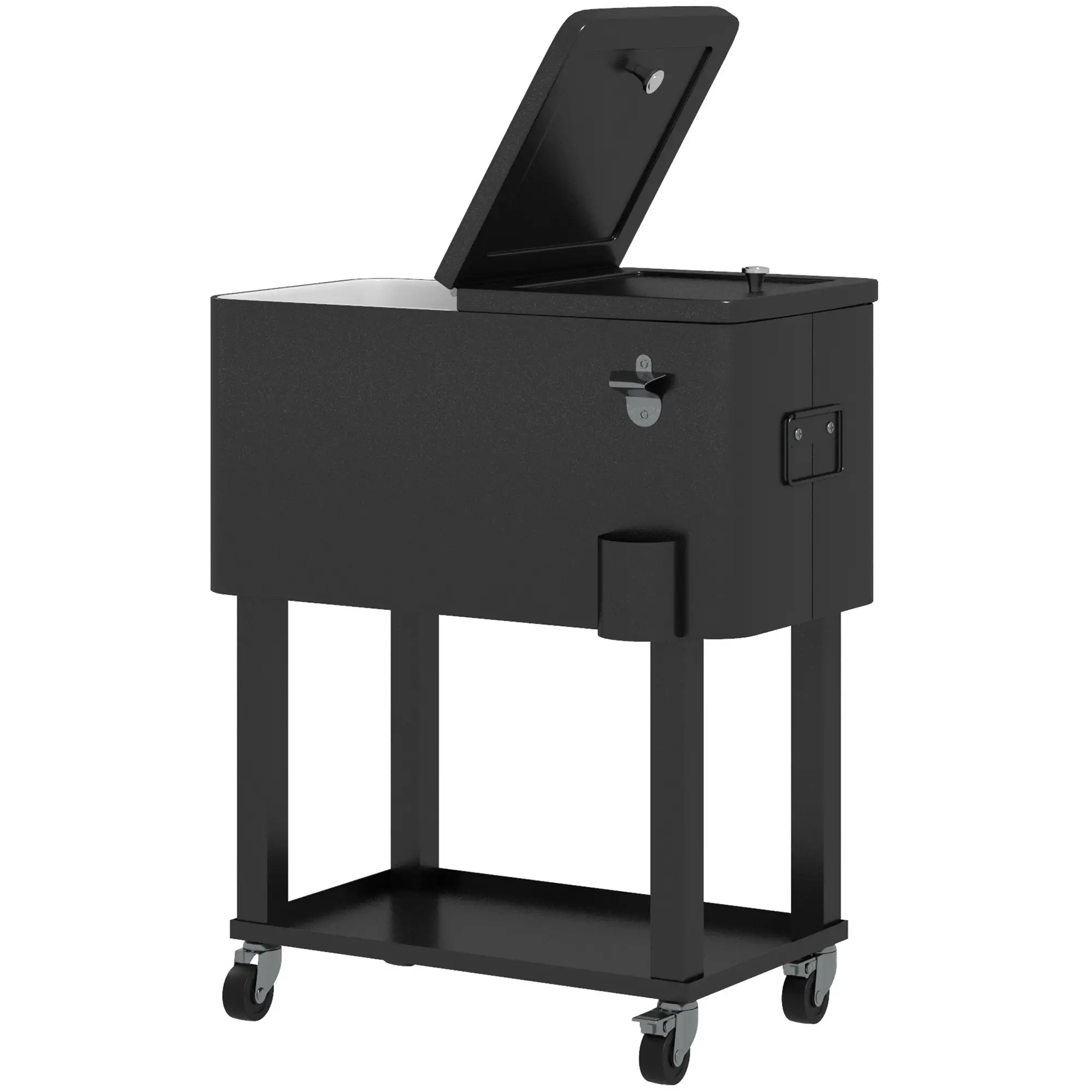 60 Quart Rolling Outdoor Cooler, Portable Cart with Wheels, Storage Shelf, Black