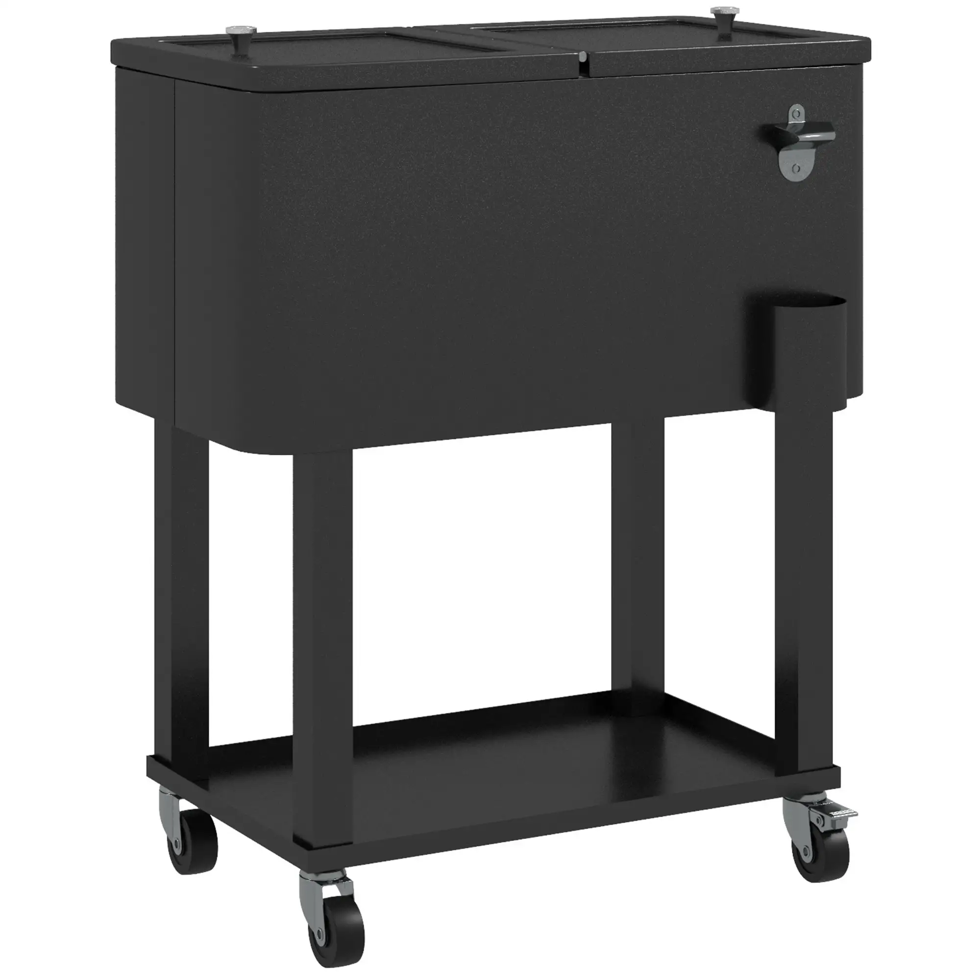 60 Quart Rolling Outdoor Cooler, Portable Cart with Wheels, Storage Shelf, Black - Image 11