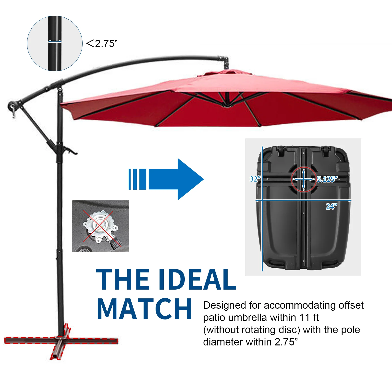 60L Plastic Weighted Fill Water Sand Wheel Patio Umbrella Base, Black - Image 3