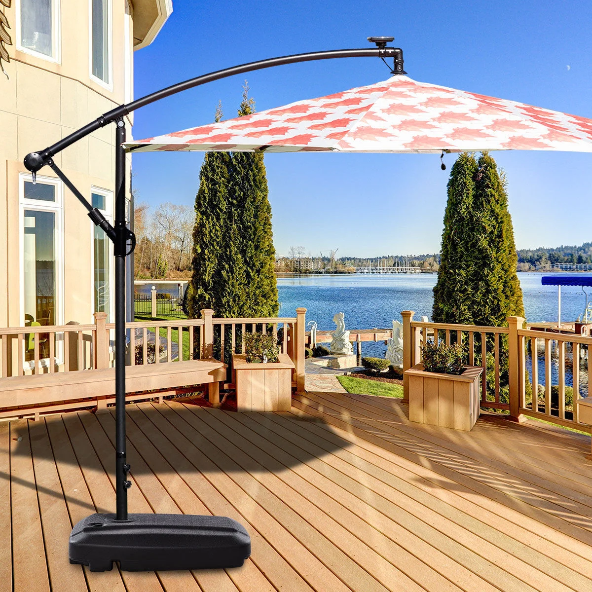 60L Plastic Weighted Fill Water Sand Wheel Patio Umbrella Base, Black - Image 7