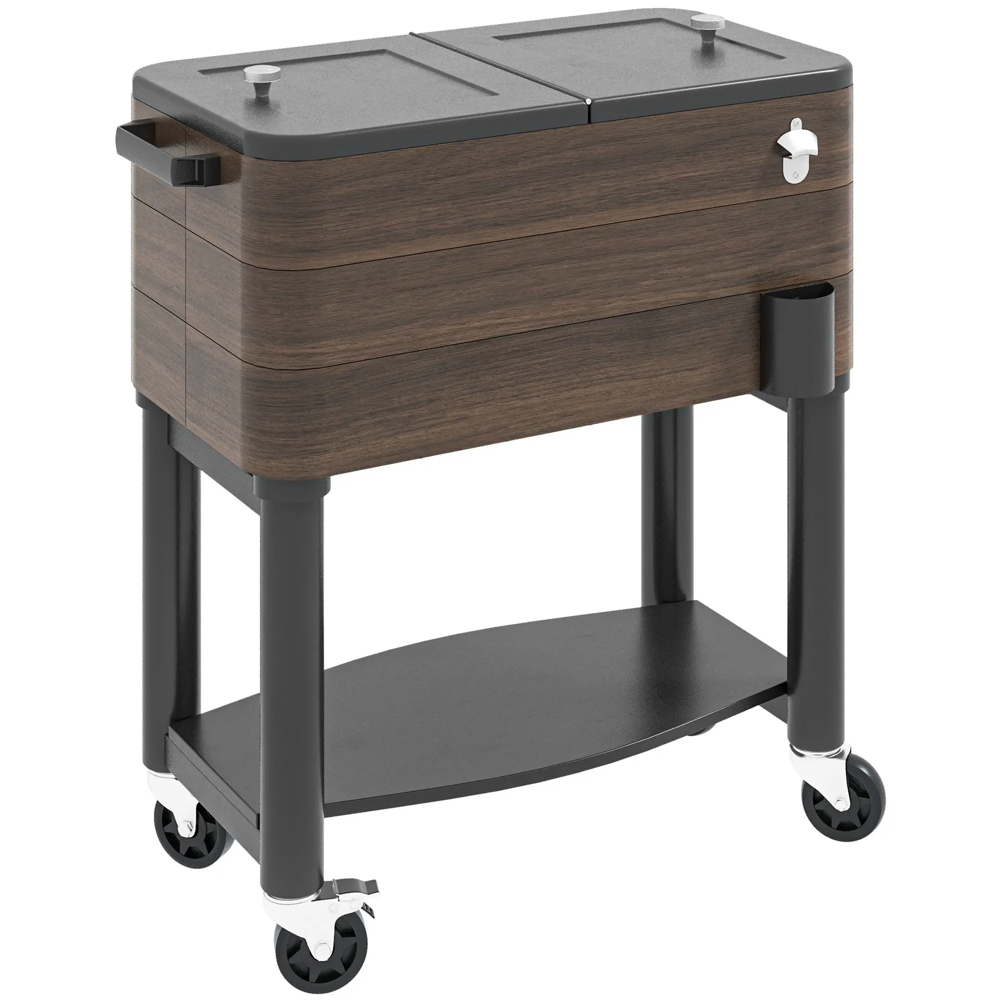 60qt Patio Cooler, Portable Outdoor Cooler with Wheels, Brown
