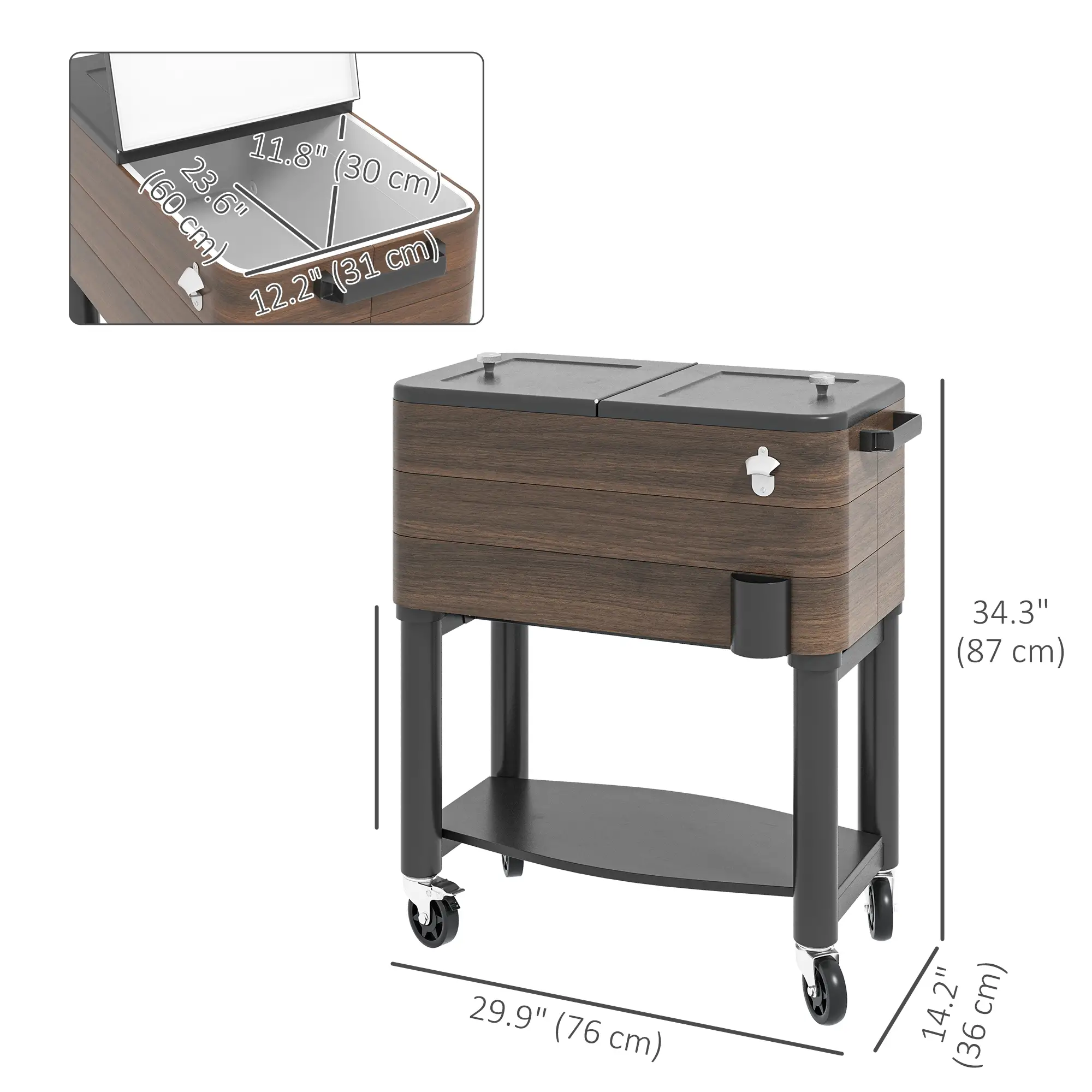 60qt Patio Cooler, Portable Outdoor Cooler with Wheels, Brown - Image 3