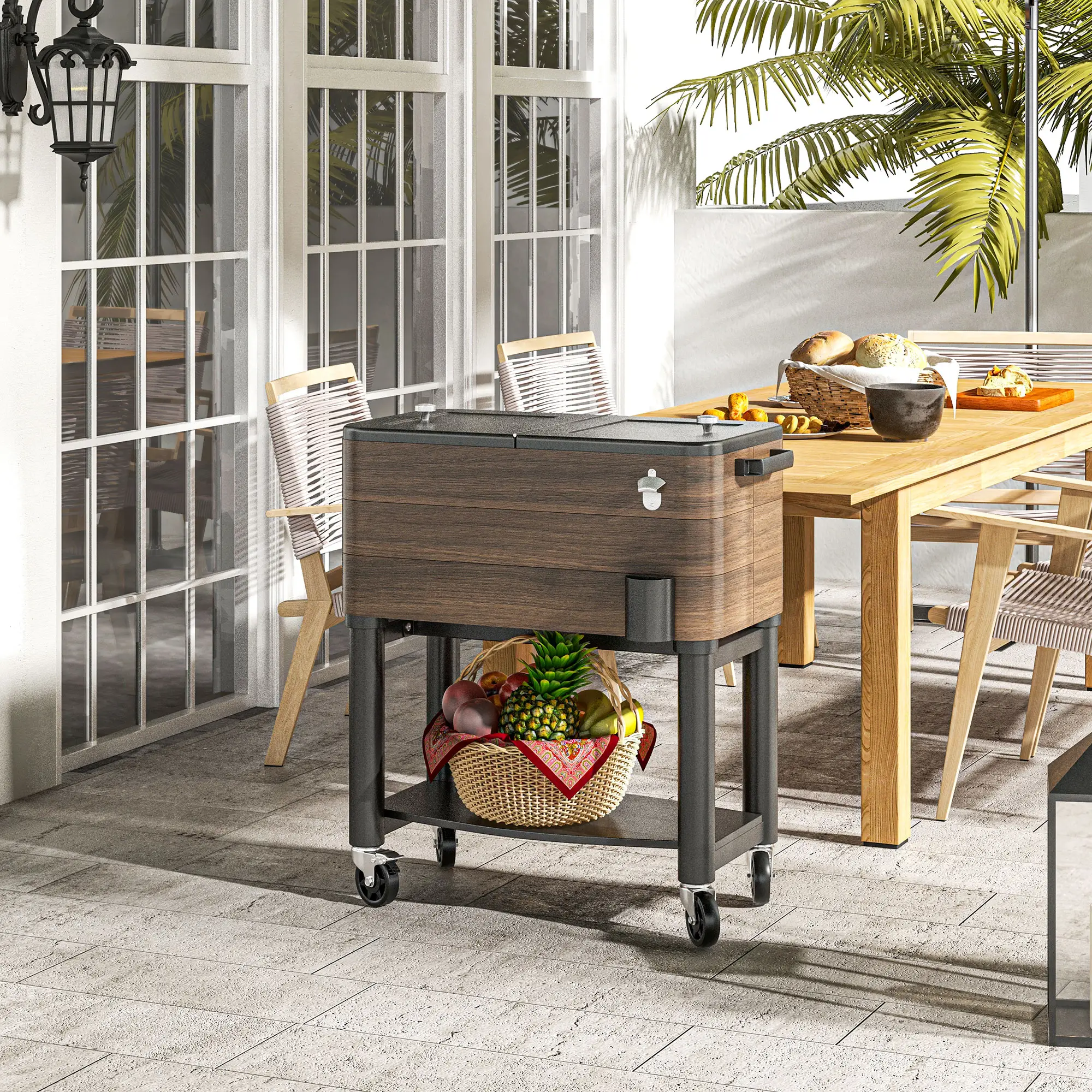 60qt Patio Cooler, Portable Outdoor Cooler with Wheels, Brown - Image 8