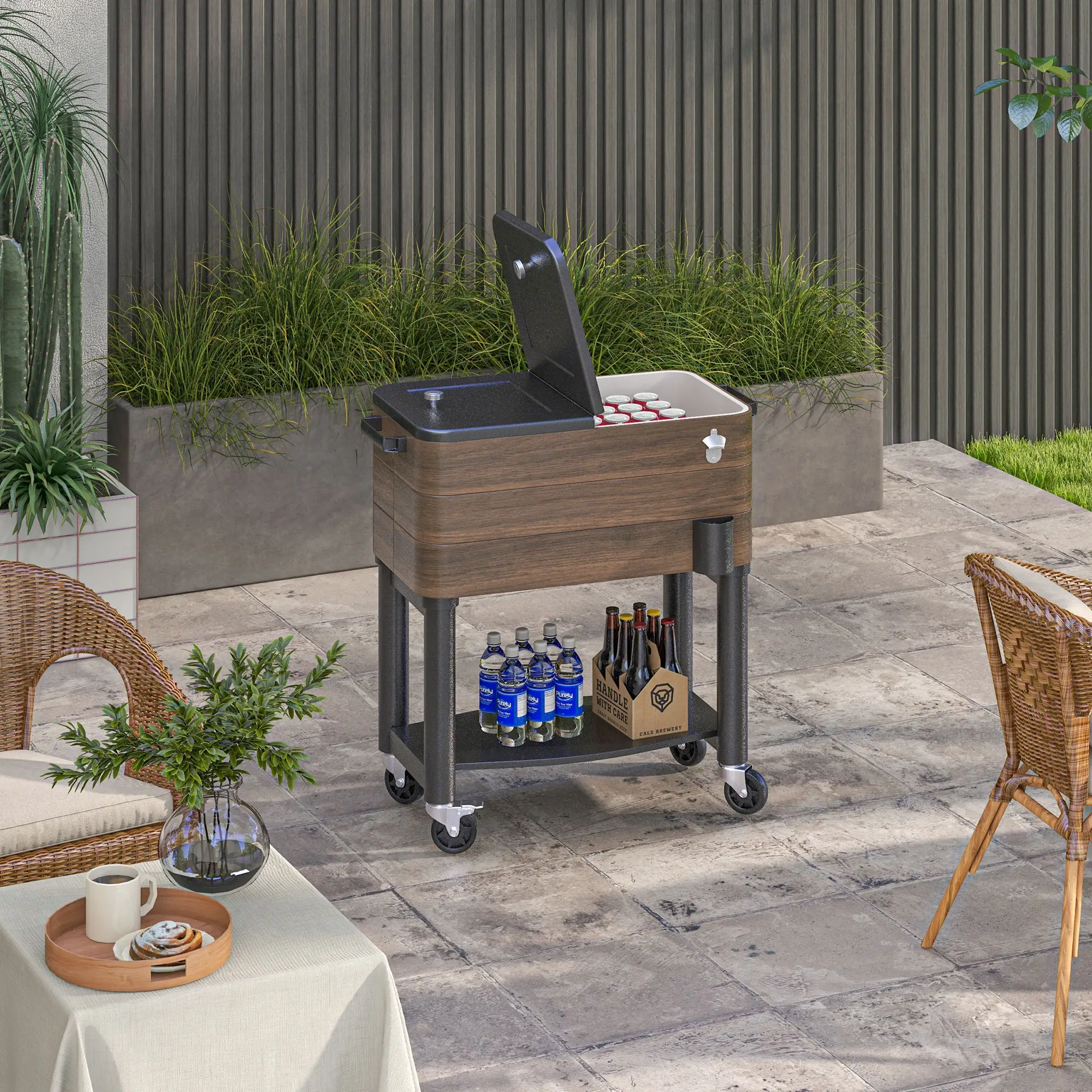 60qt Patio Cooler, Portable Outdoor Cooler with Wheels, Brown - Image 9