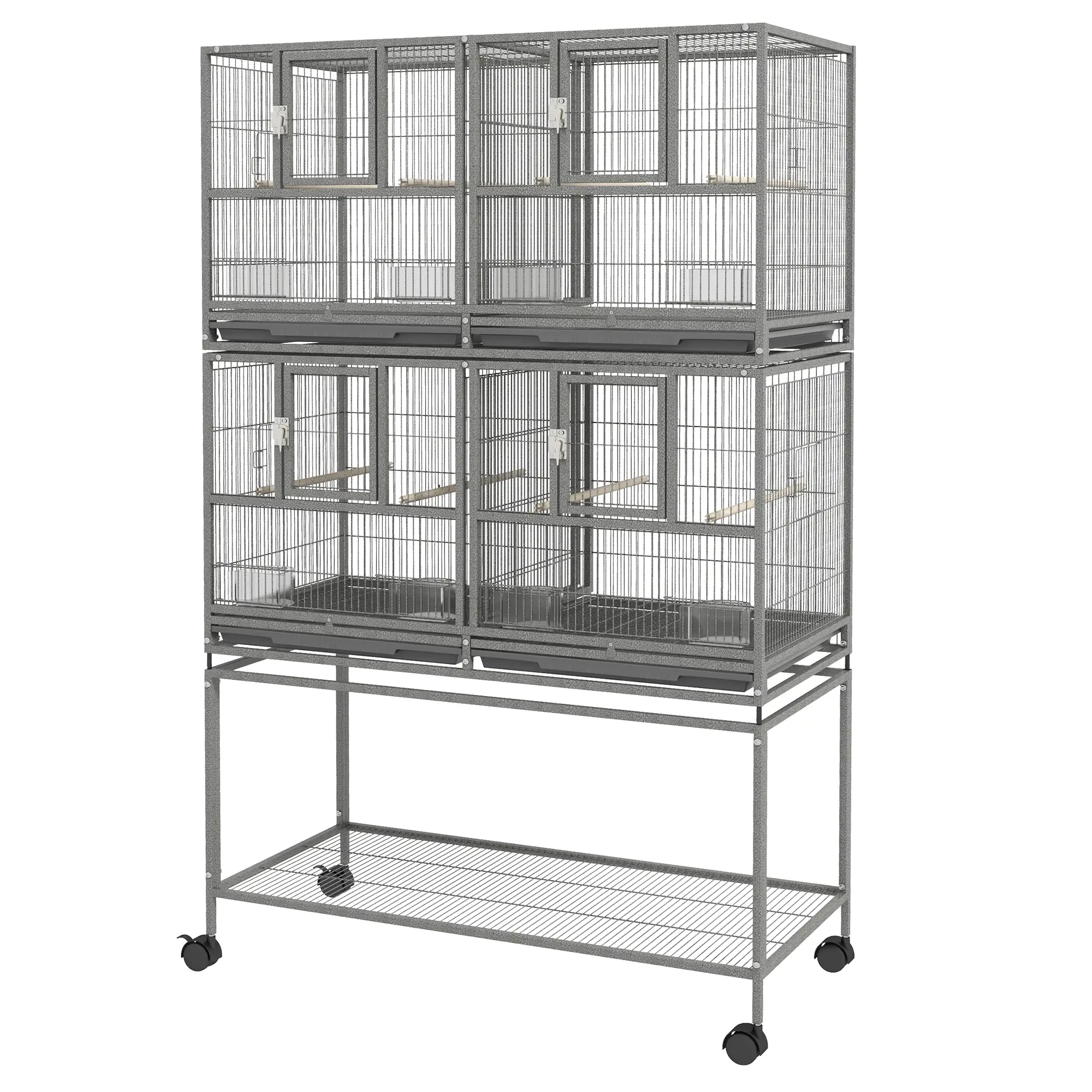 61"H Divided Breeder Bird Cage, Rolling Stand, Removable Tray, Dark Grey - Image 11