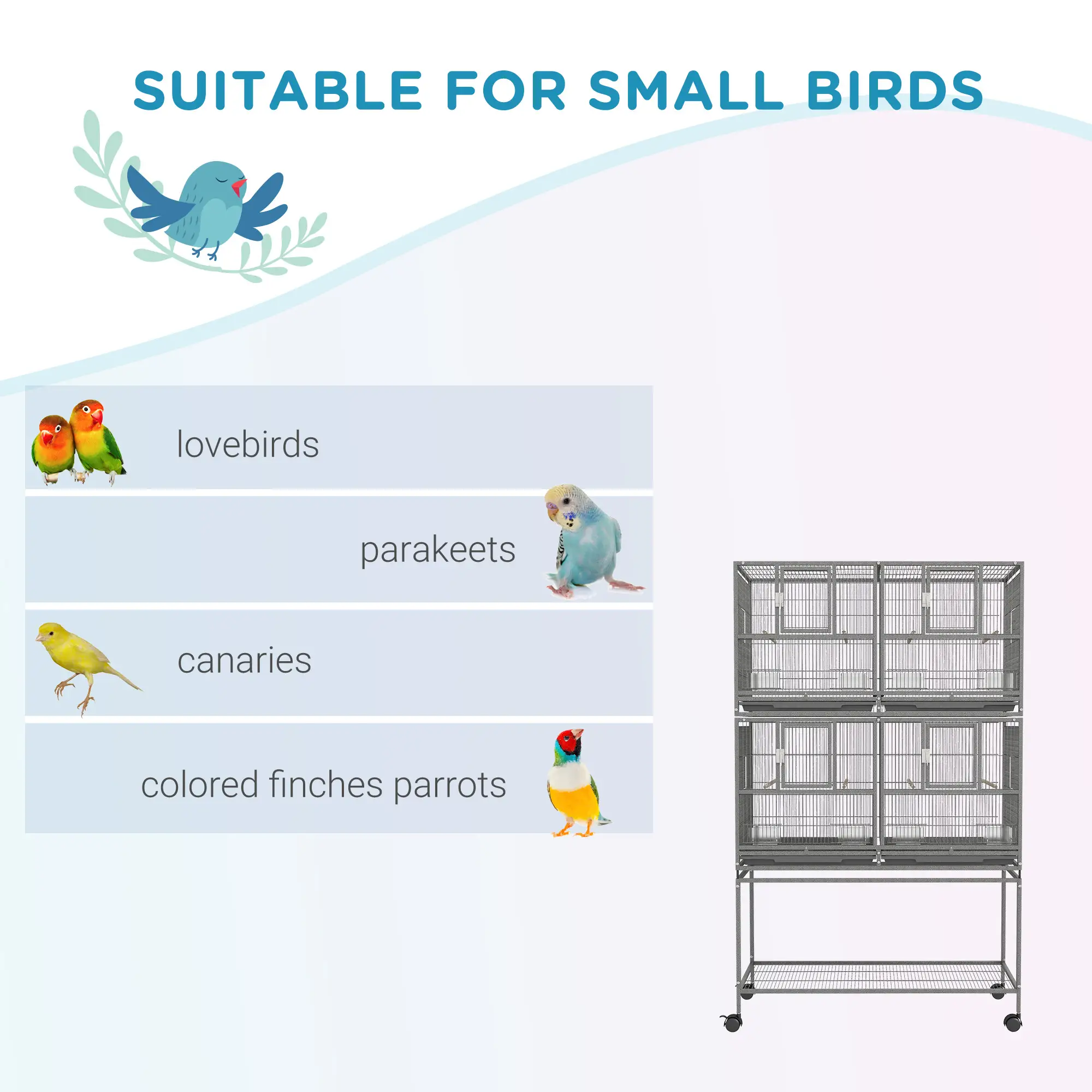 61"H Divided Breeder Bird Cage, Rolling Stand, Removable Tray, Dark Grey - Image 5