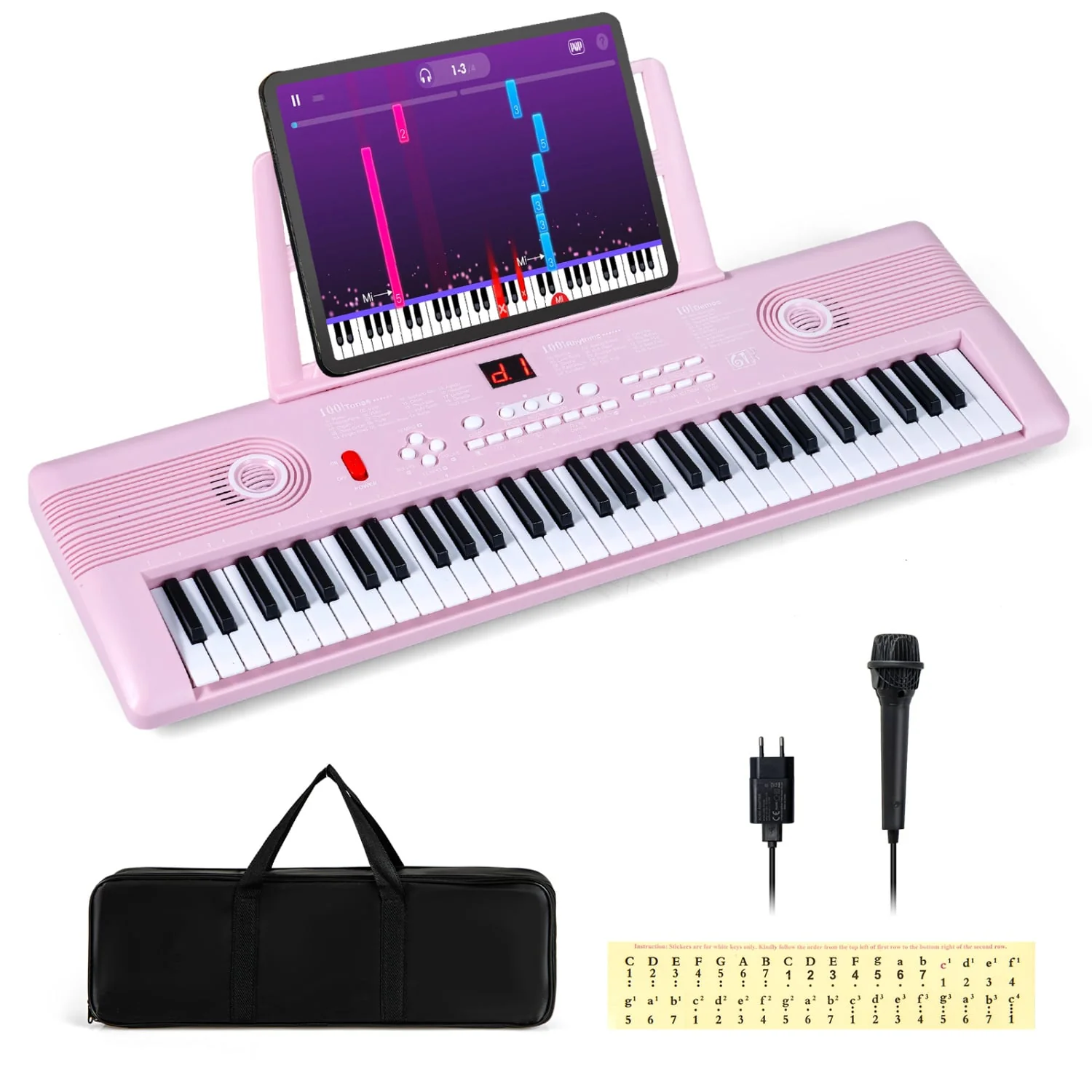 61 Key Portable Digital Keyboard Piano, Pink