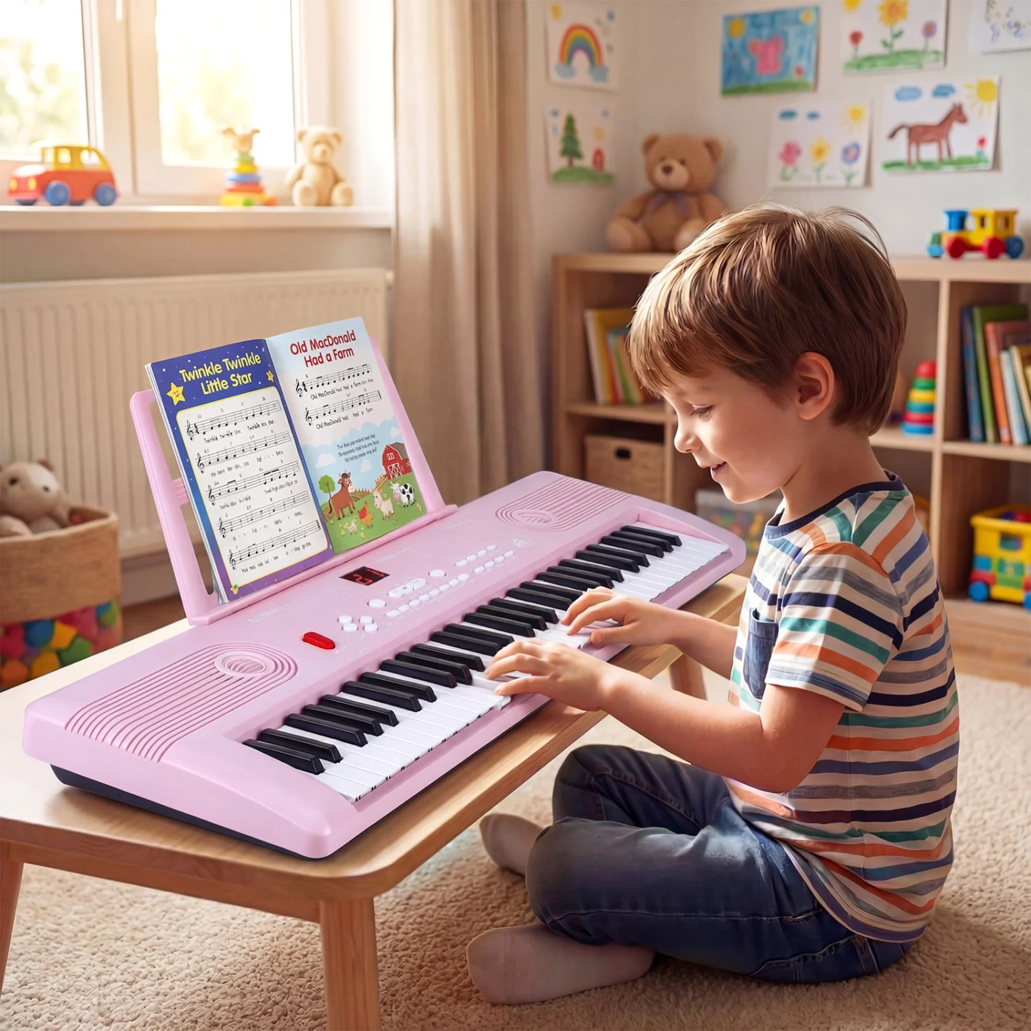 61 Key Portable Digital Keyboard Piano, Pink - Image 2