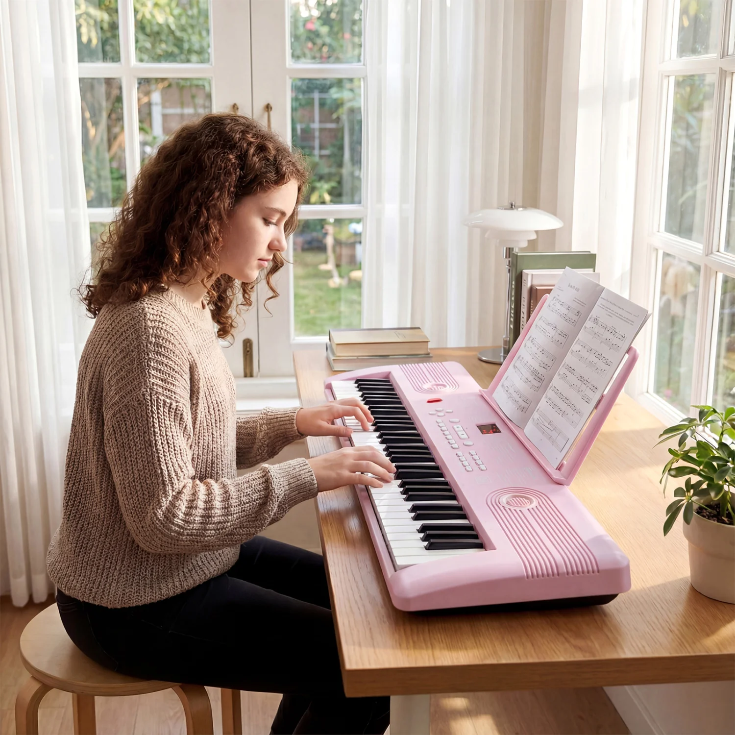 61 Key Portable Digital Keyboard Piano, Pink - Image 3