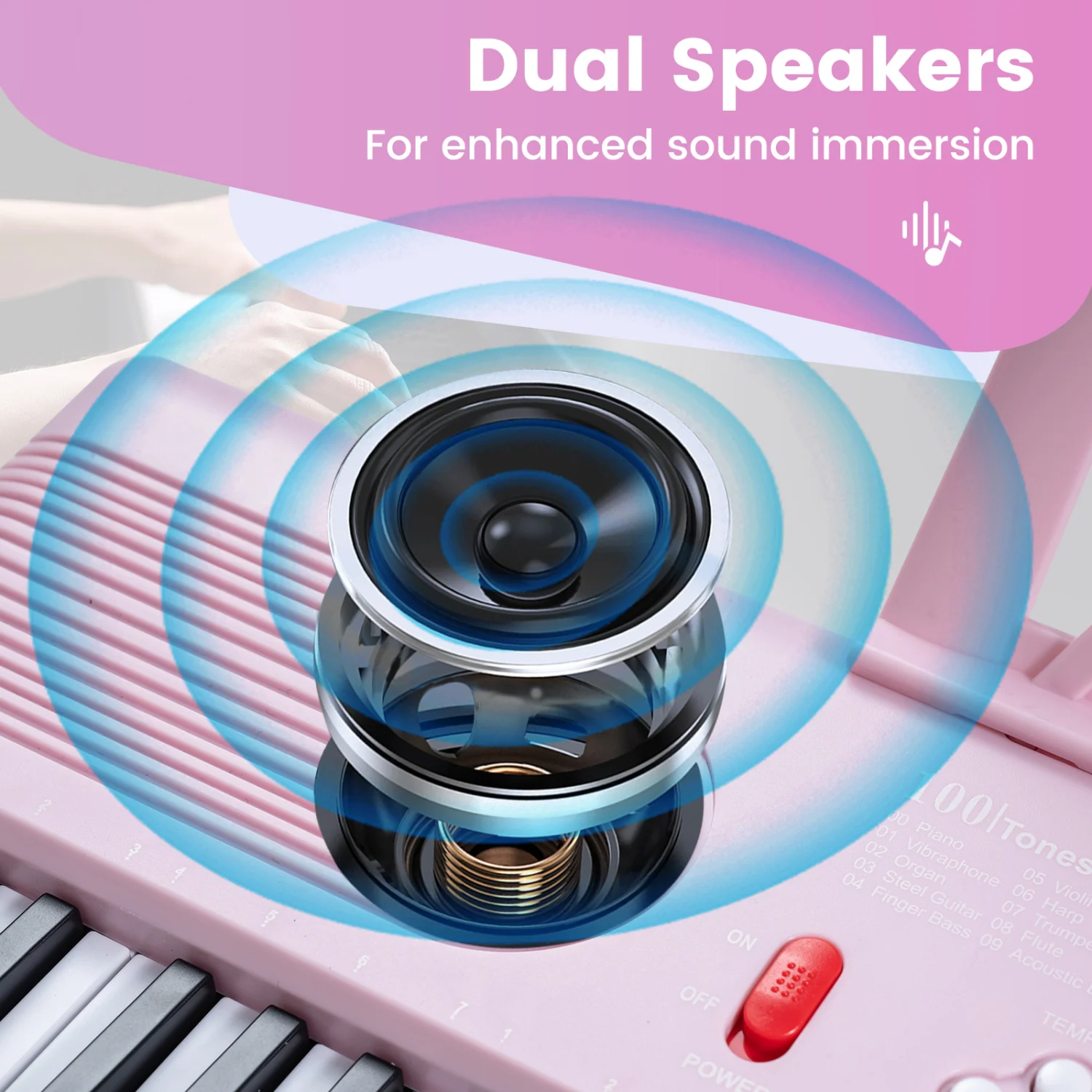 61 Key Portable Digital Keyboard Piano, Pink - Image 7