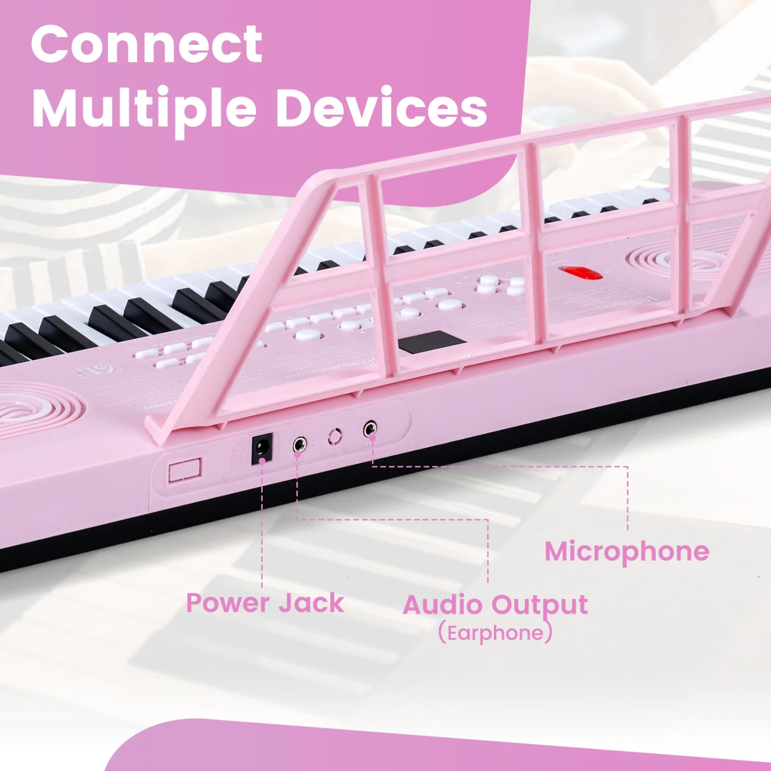 61 Key Portable Digital Keyboard Piano, Pink - Image 8