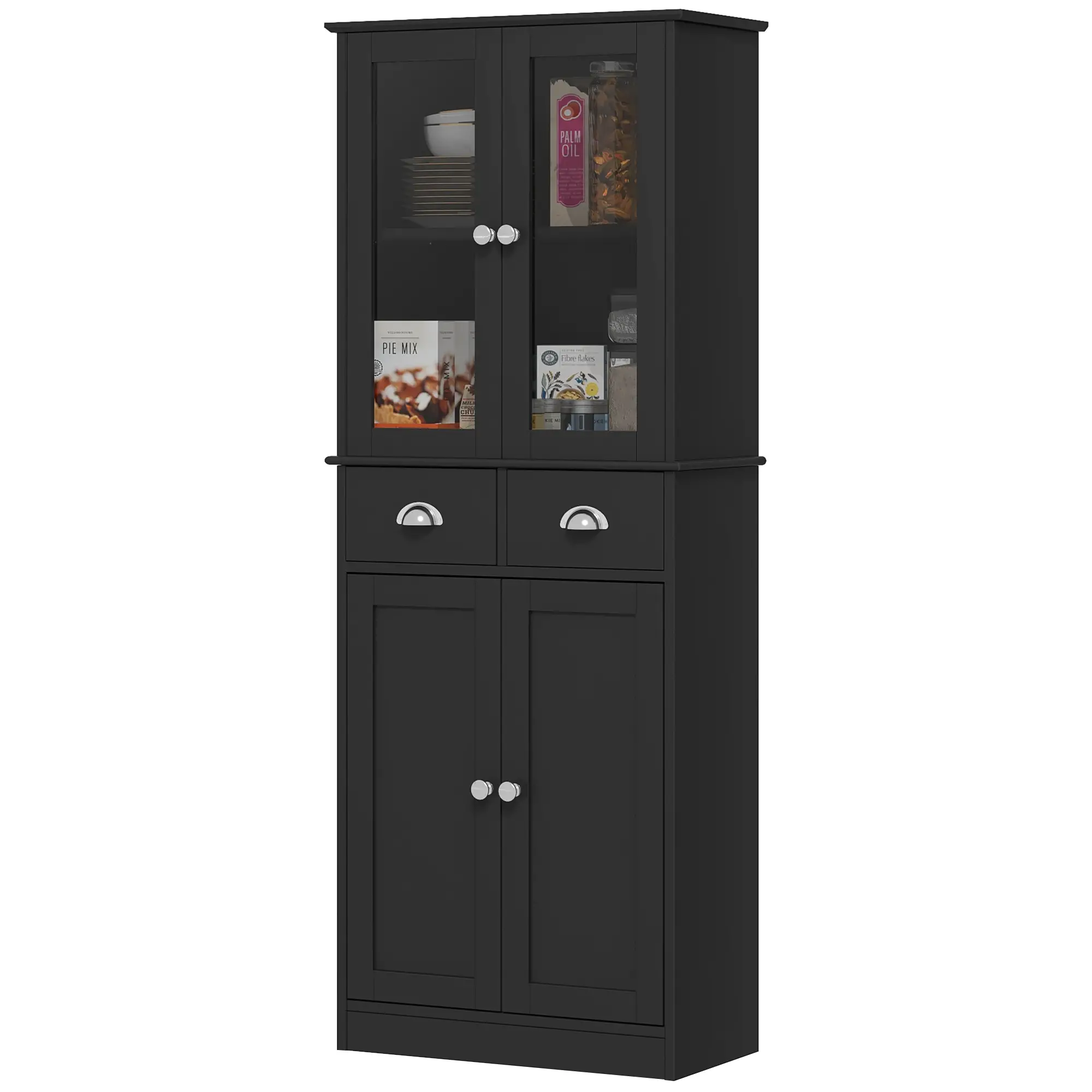 61" Kitchen Pantry Cabinet, Freestanding Farmhouse, Black