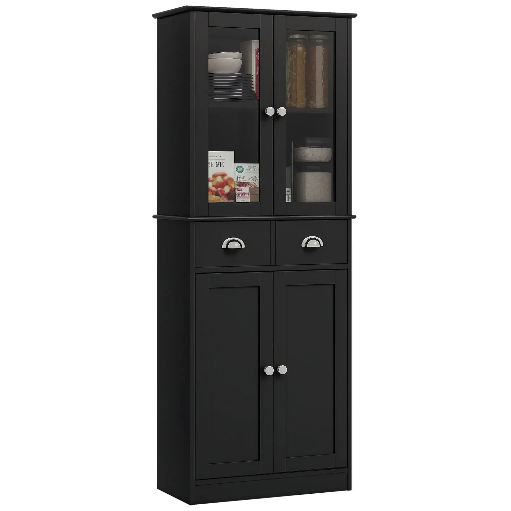 61" Kitchen Pantry Cabinet, Freestanding Farmhouse, Black - Image 11