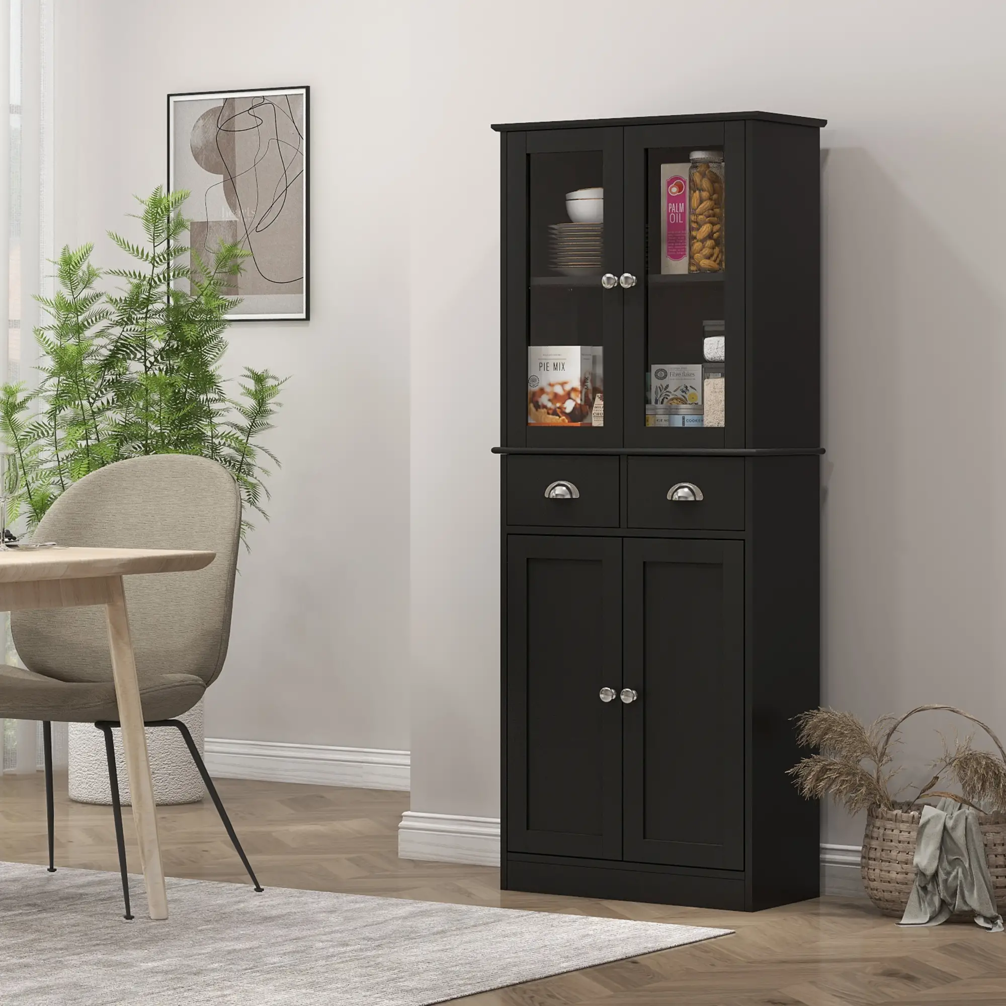 61" Kitchen Pantry Cabinet, Freestanding Farmhouse, Black - Image 2