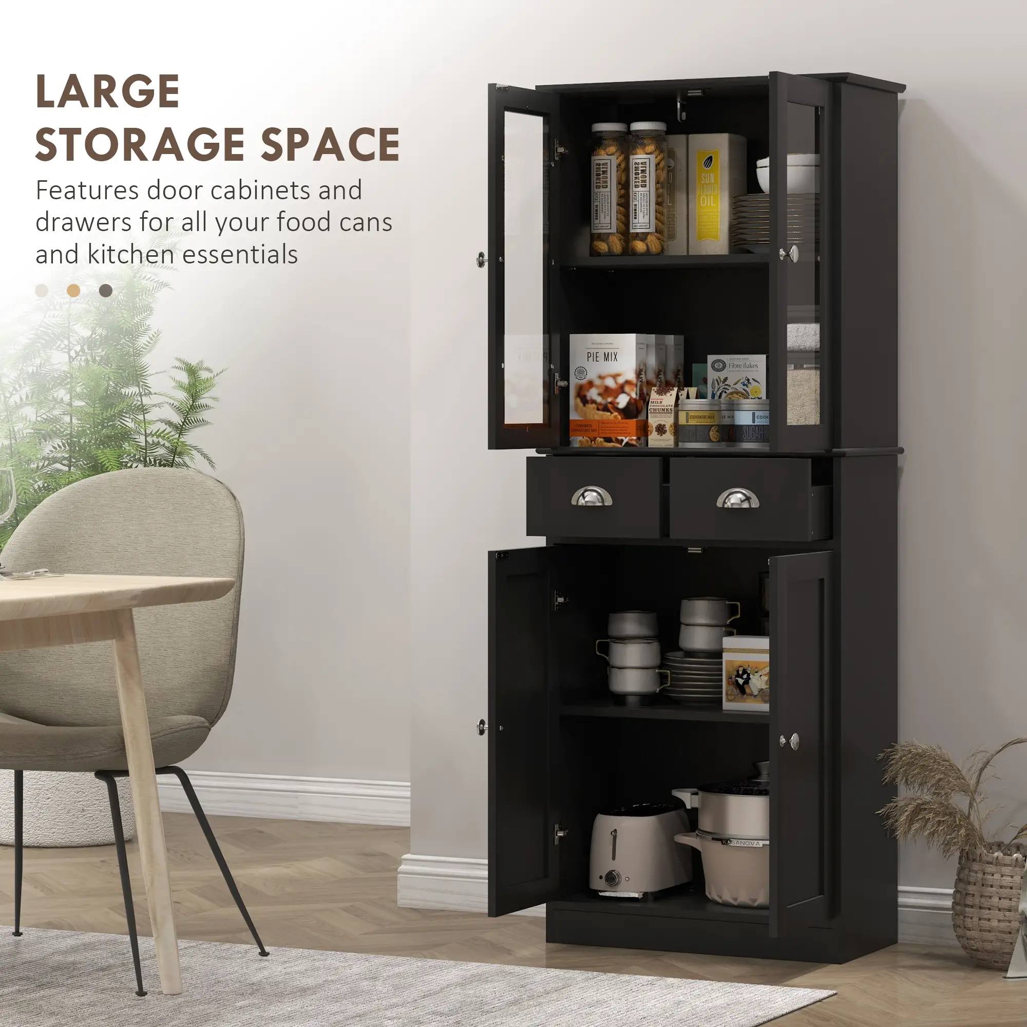 61" Kitchen Pantry Cabinet, Freestanding Farmhouse, Black - Image 4