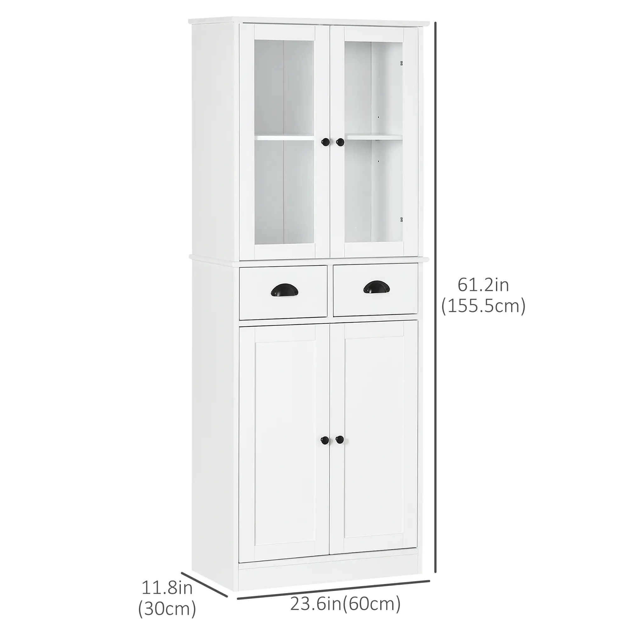 61" Kitchen Pantry Cabinet, Freestanding Farmhouse Style, White - Image 3
