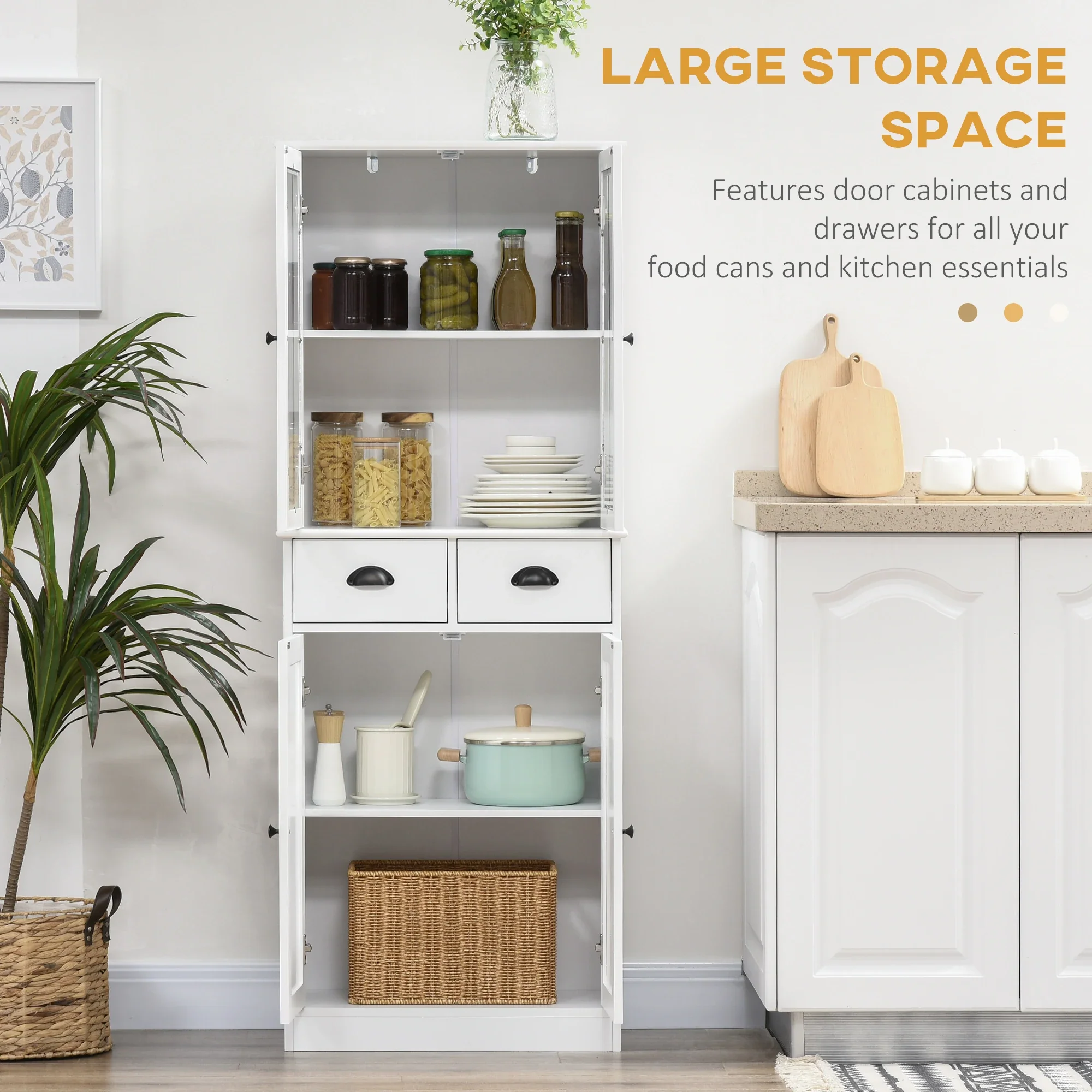 61" Kitchen Pantry Cabinet, Freestanding Farmhouse Style, White - Image 4