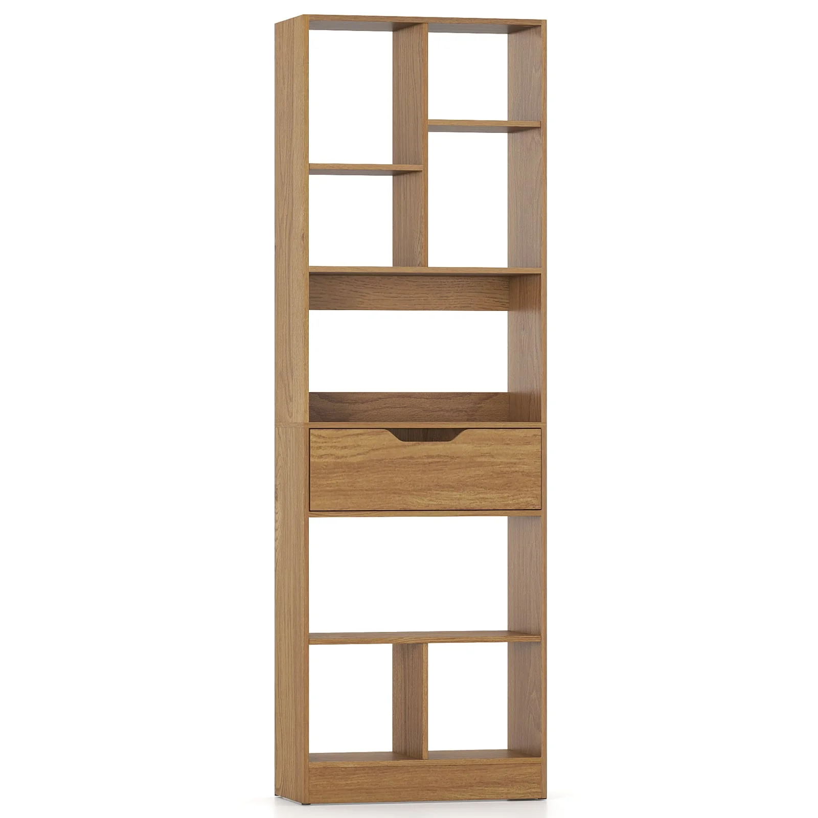 61inch Tall Freestanding Bookcase with Drawer 8-Cube Storage Organizer, Natural - Image 5